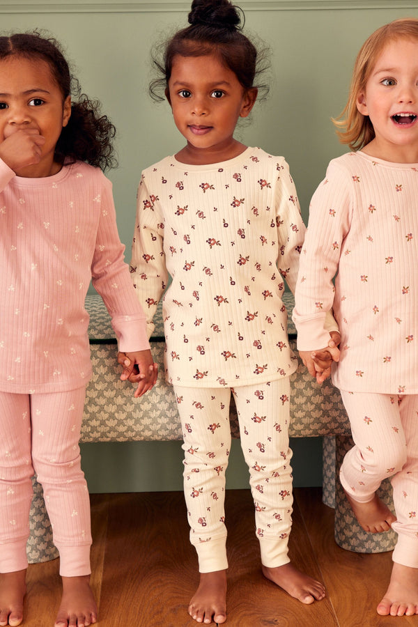 Pink/ White Ditsy 100% Cotton Floral Snuggle Pyjamas 3 Pack (9mths-12yrs)