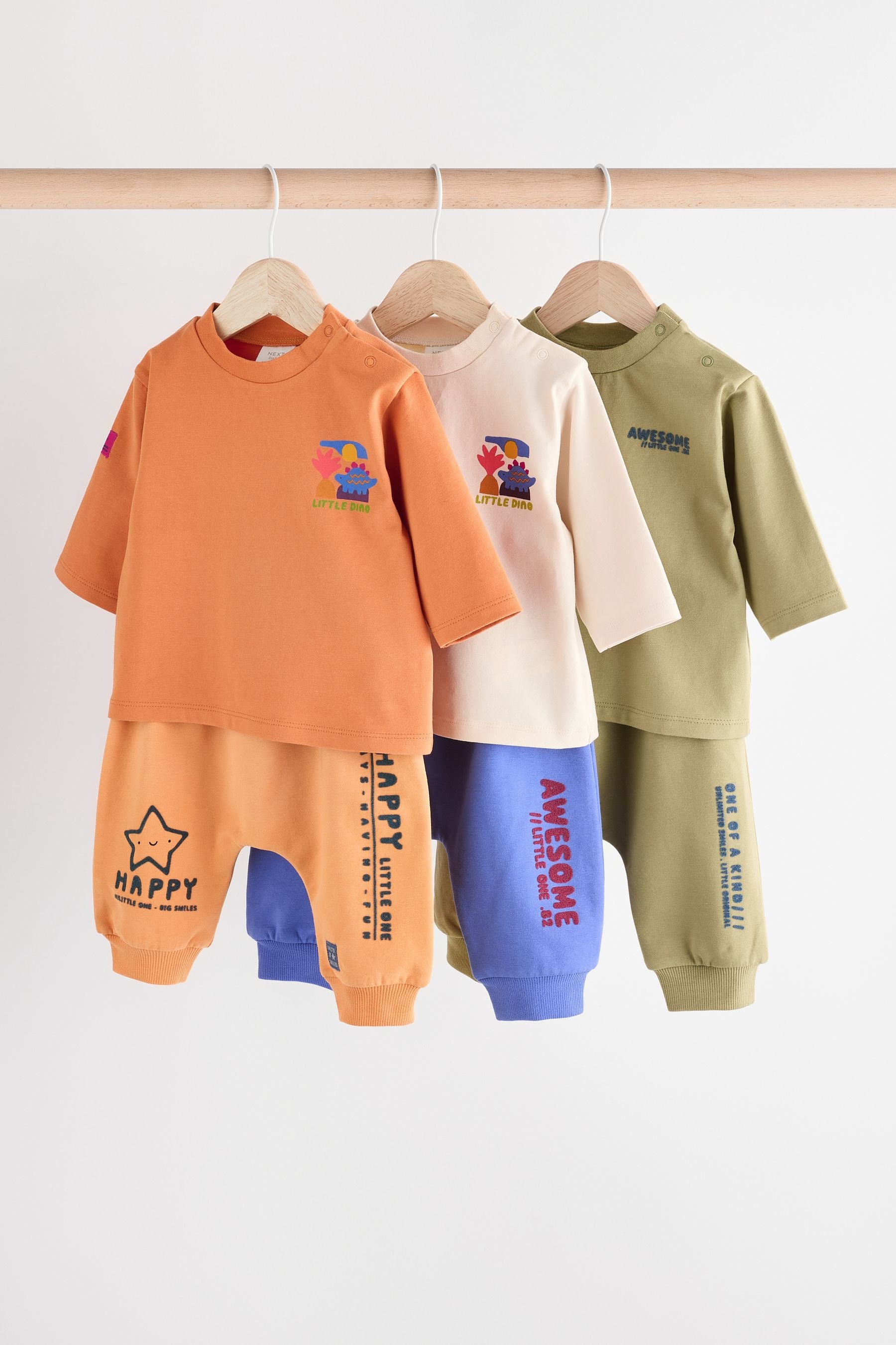 Bright Dino Baby Sweatshirt and Joggers Set 6 Pack