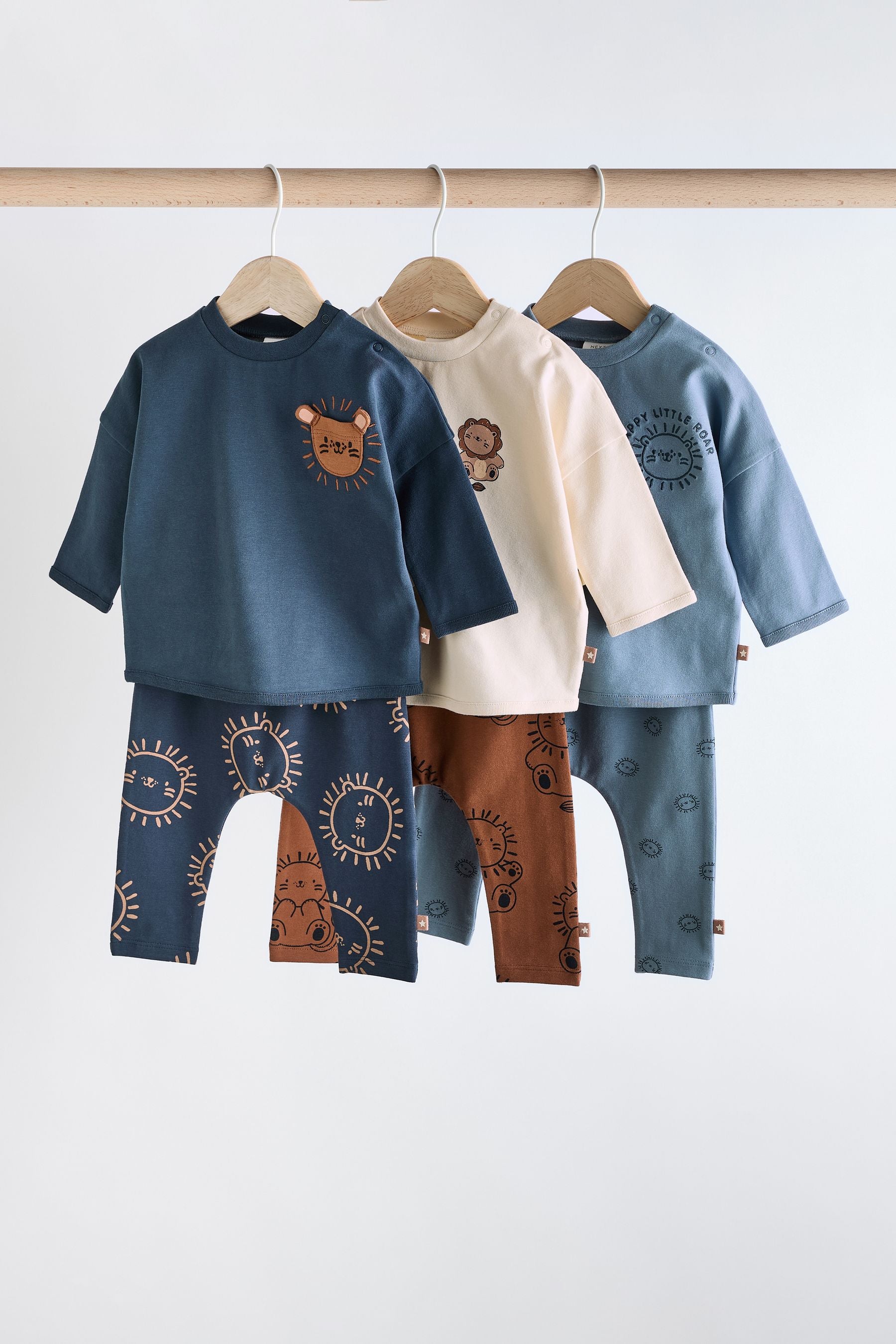 Navy Blue Lion Top and Leggings Baby Set 6 Pack