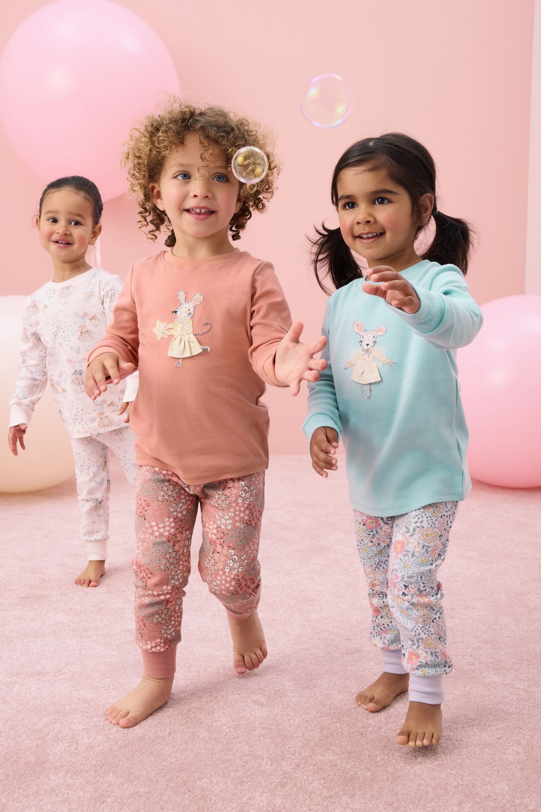 Blue/Pink Mouse 100% Cotton Pyjamas 3 Pack (9mths-16yrs)