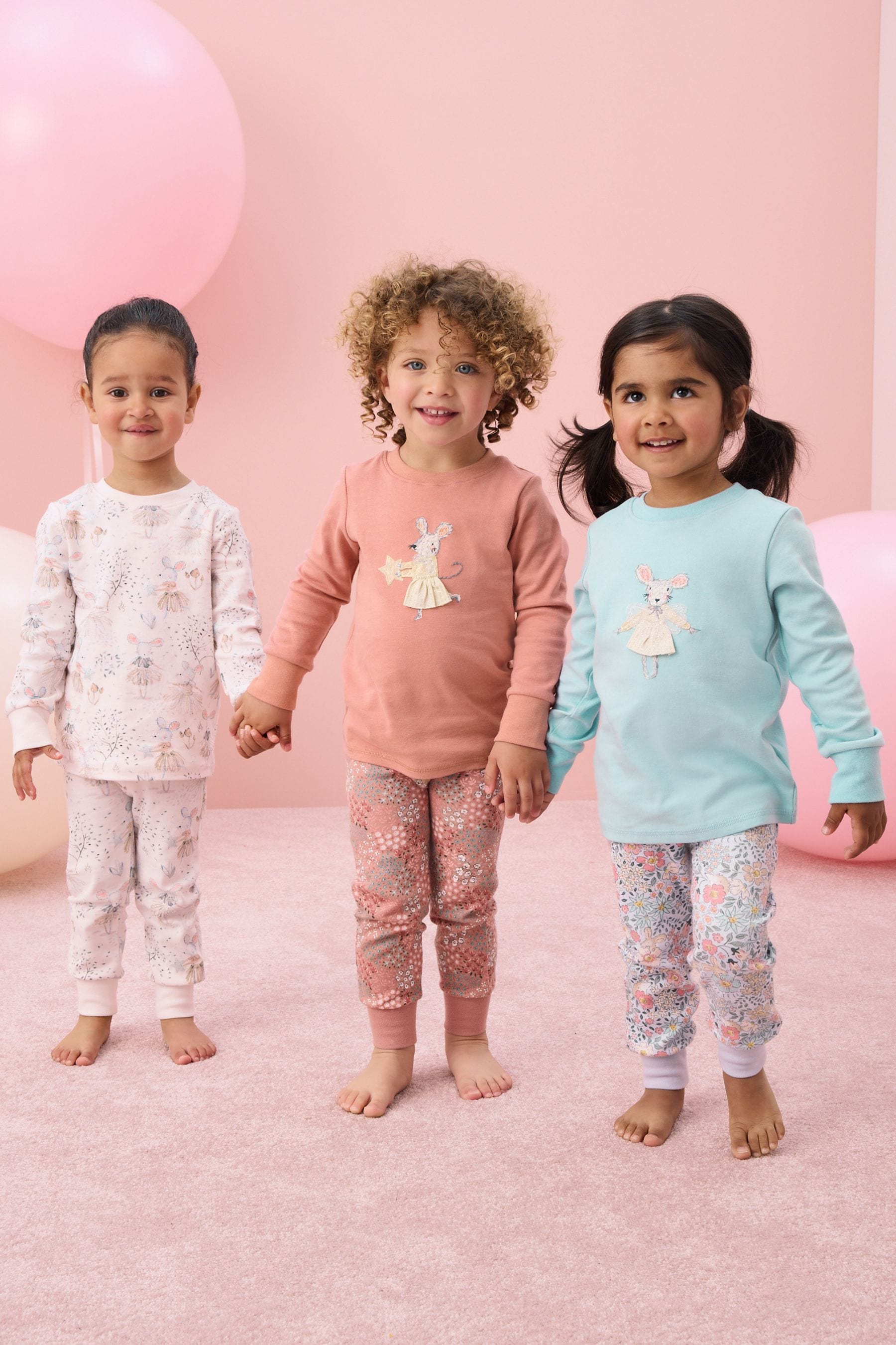 Blue/Pink Mouse 100% Cotton Pyjamas 3 Pack (9mths-16yrs)