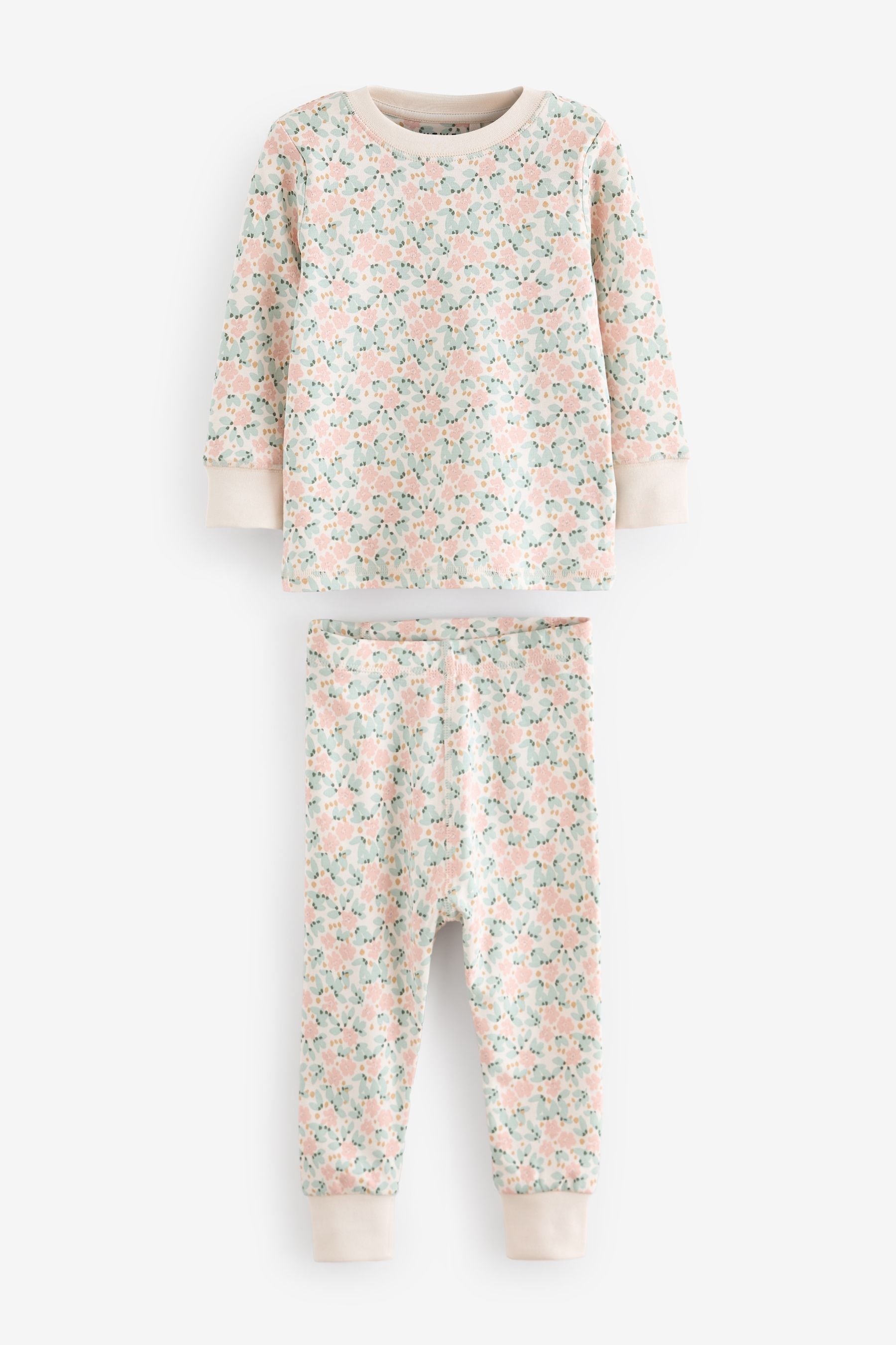 Blue/ Peach/ Cream Ditsy 100% Cotton Floral Pyjamas 3 Pack (9mths-16yrs)