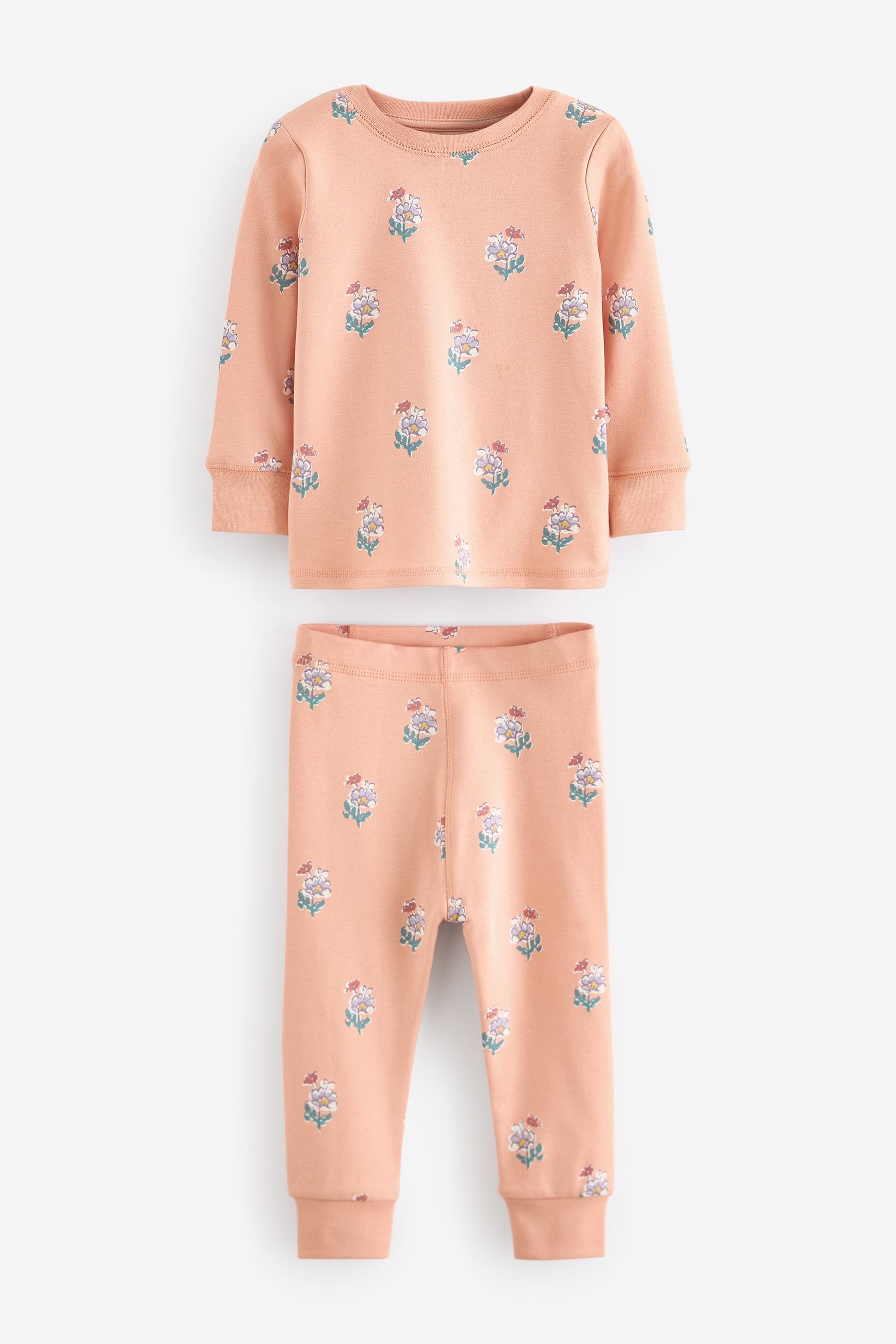 Blue/ Peach/ Cream Ditsy 100% Cotton Floral Pyjamas 3 Pack (9mths-16yrs)