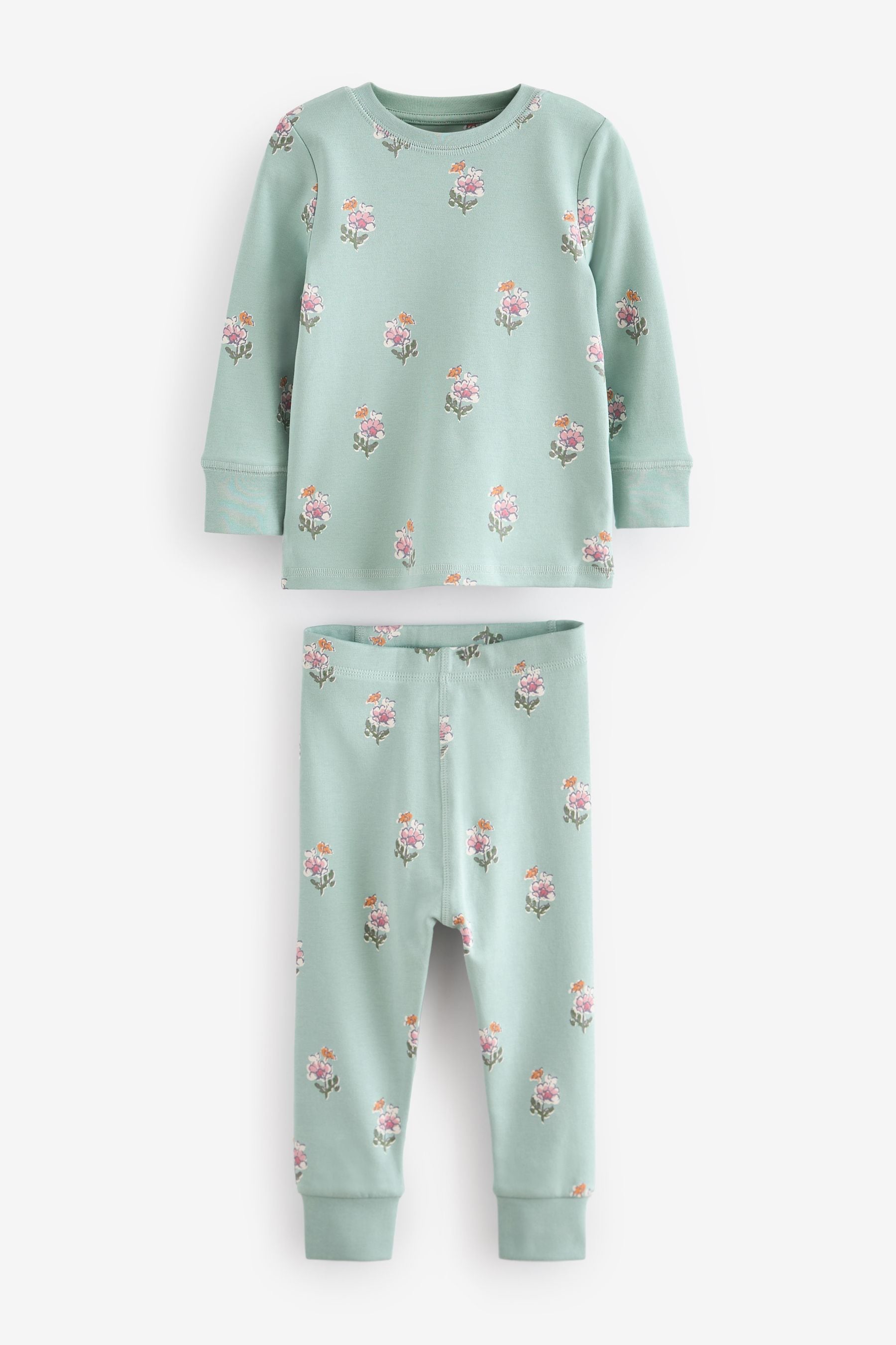 Blue/ Peach/ Cream Ditsy 100% Cotton Floral Pyjamas 3 Pack (9mths-16yrs)