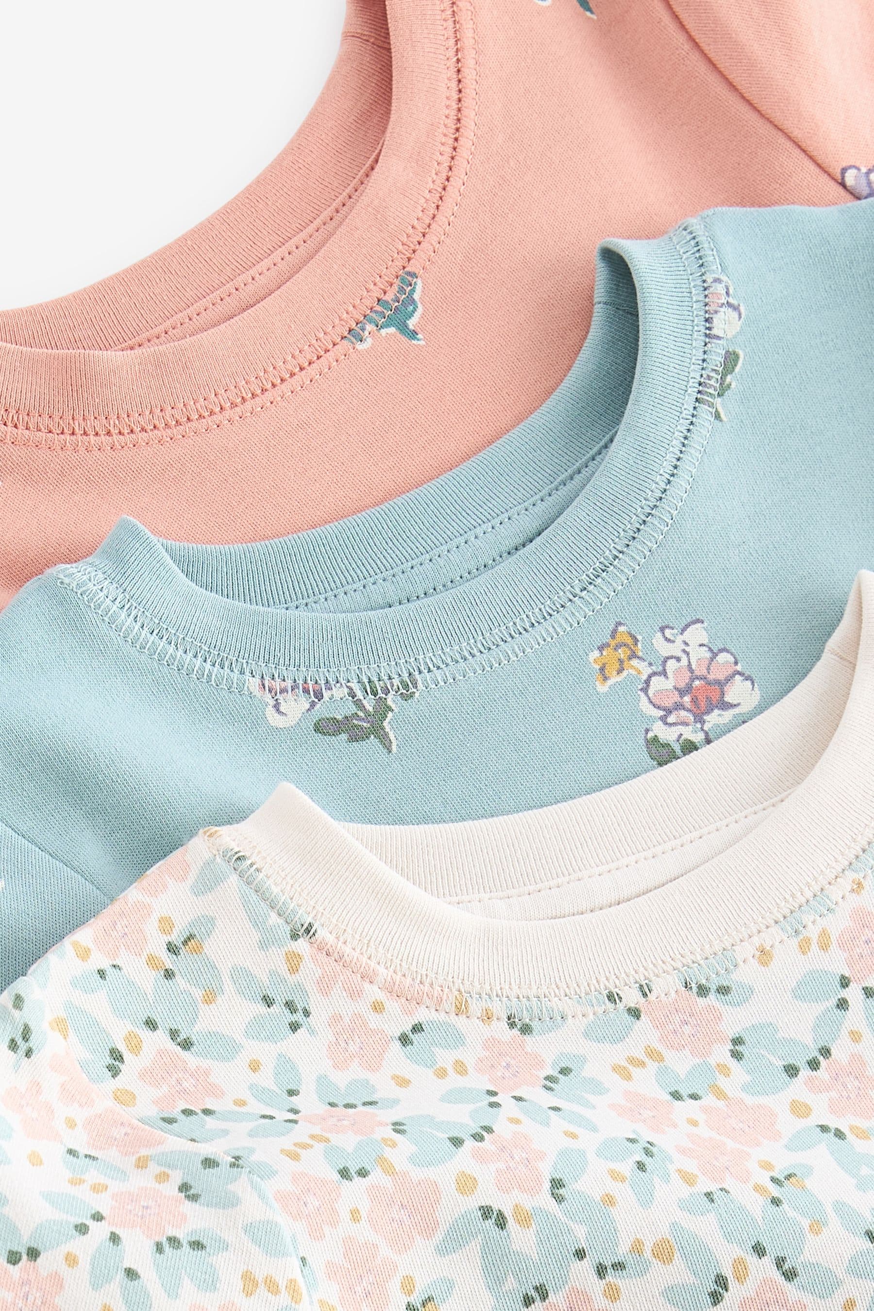 Blue/ Peach/ Cream Ditsy 100% Cotton Floral Pyjamas 3 Pack (9mths-16yrs)