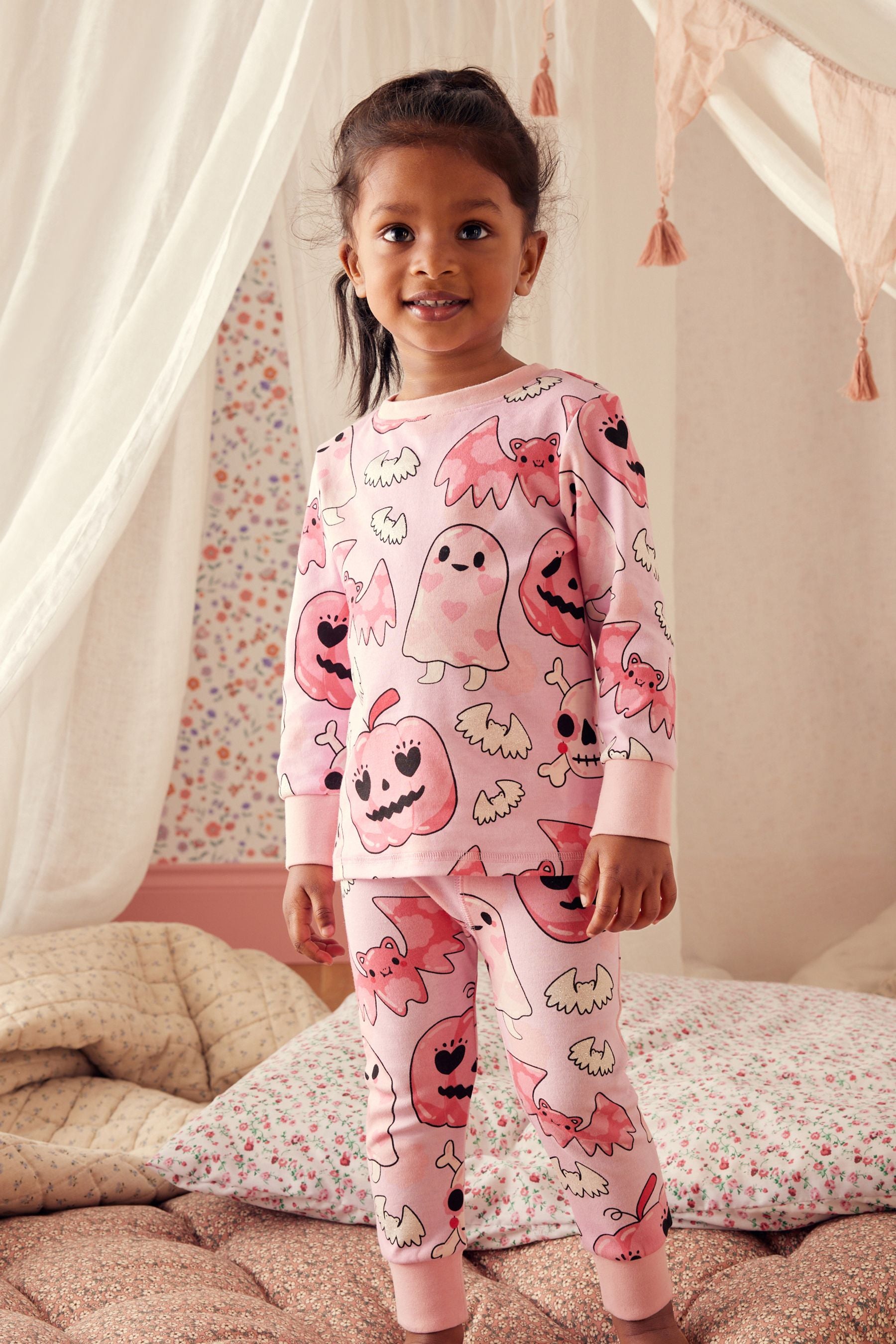 Pink Ghost Matching Family Halloween 100% Cotton Glow in the Dark Pyjamas (9mths-12yrs)