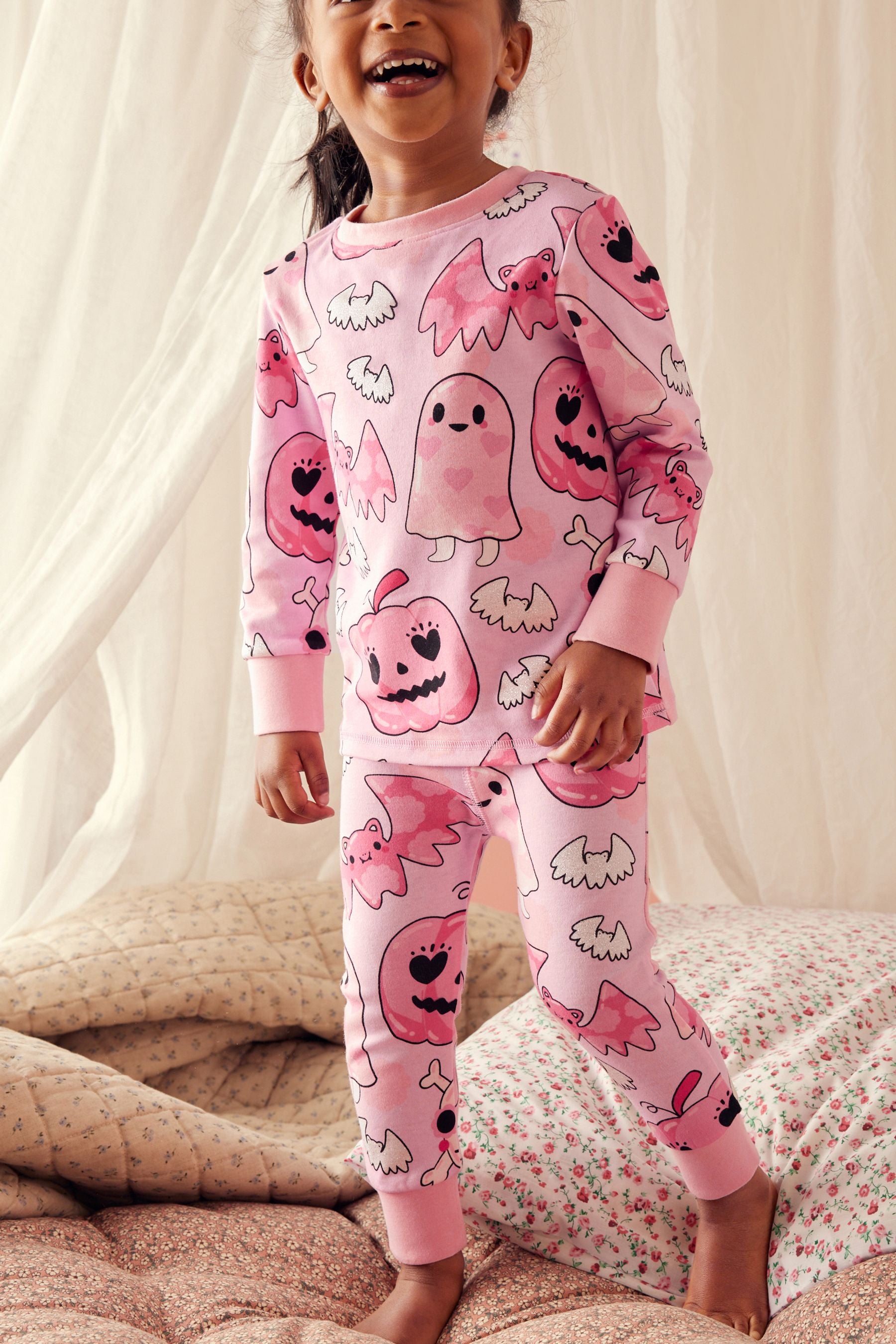 Pink Ghost Halloween 100% Cotton Snuggle Pyjamas (9mths-12yrs)