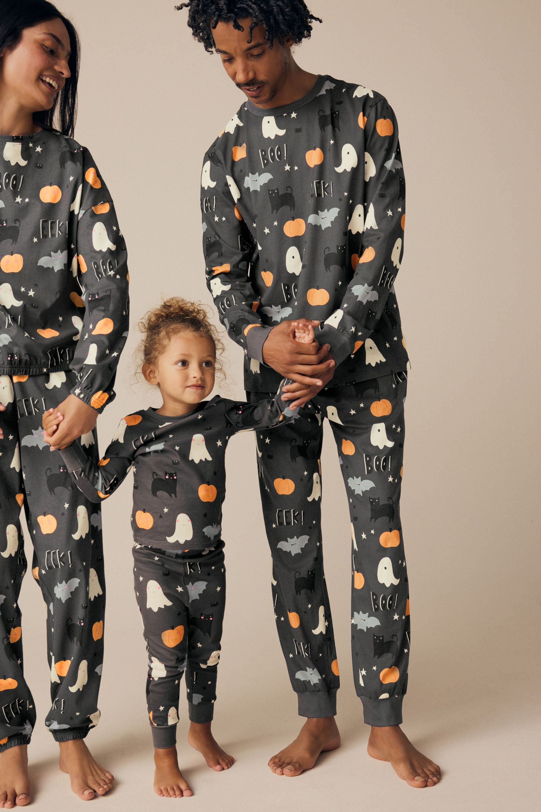 Grey Matching Family Halloween 100% Cotton Glow in the Dark Snuggle Pyjamas (9mths-12yrs)