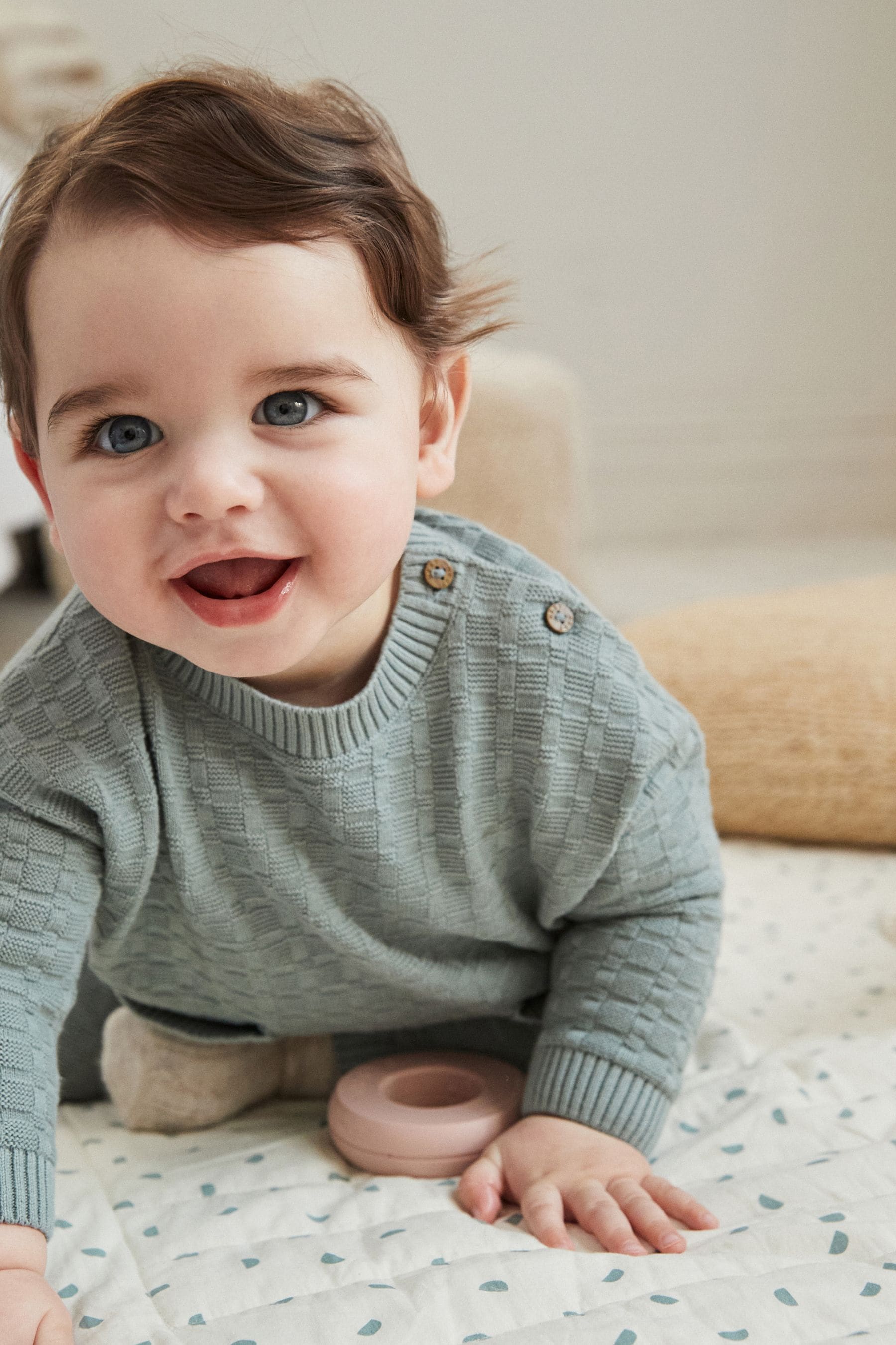 Mineral Blue Baby Textured Knit 100% Cotton Top and Leggings Set (0mths-3yrs)