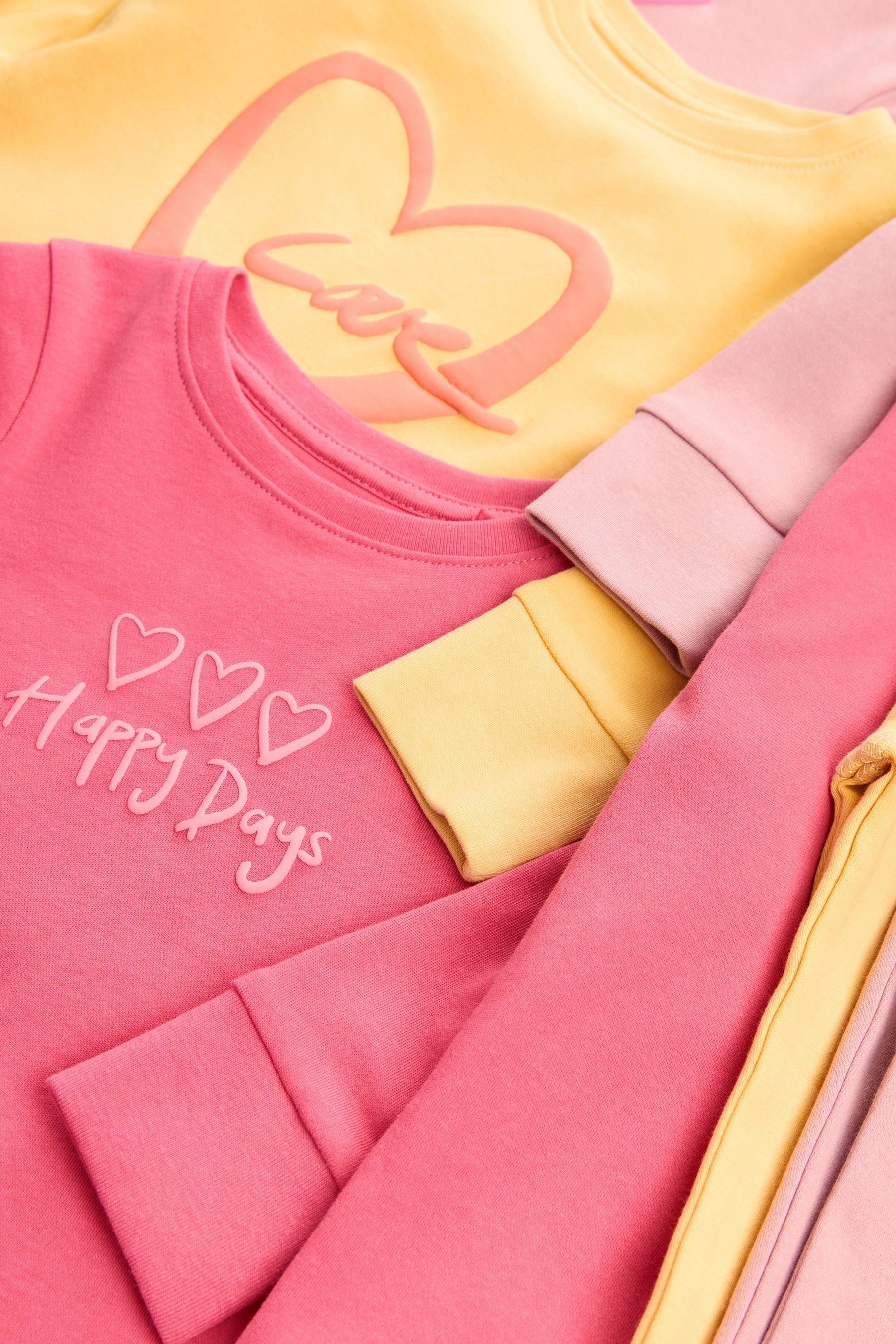 Pink/Yellow Slogan Printed Pyjamas 3 Pack (9mths-12yrs)