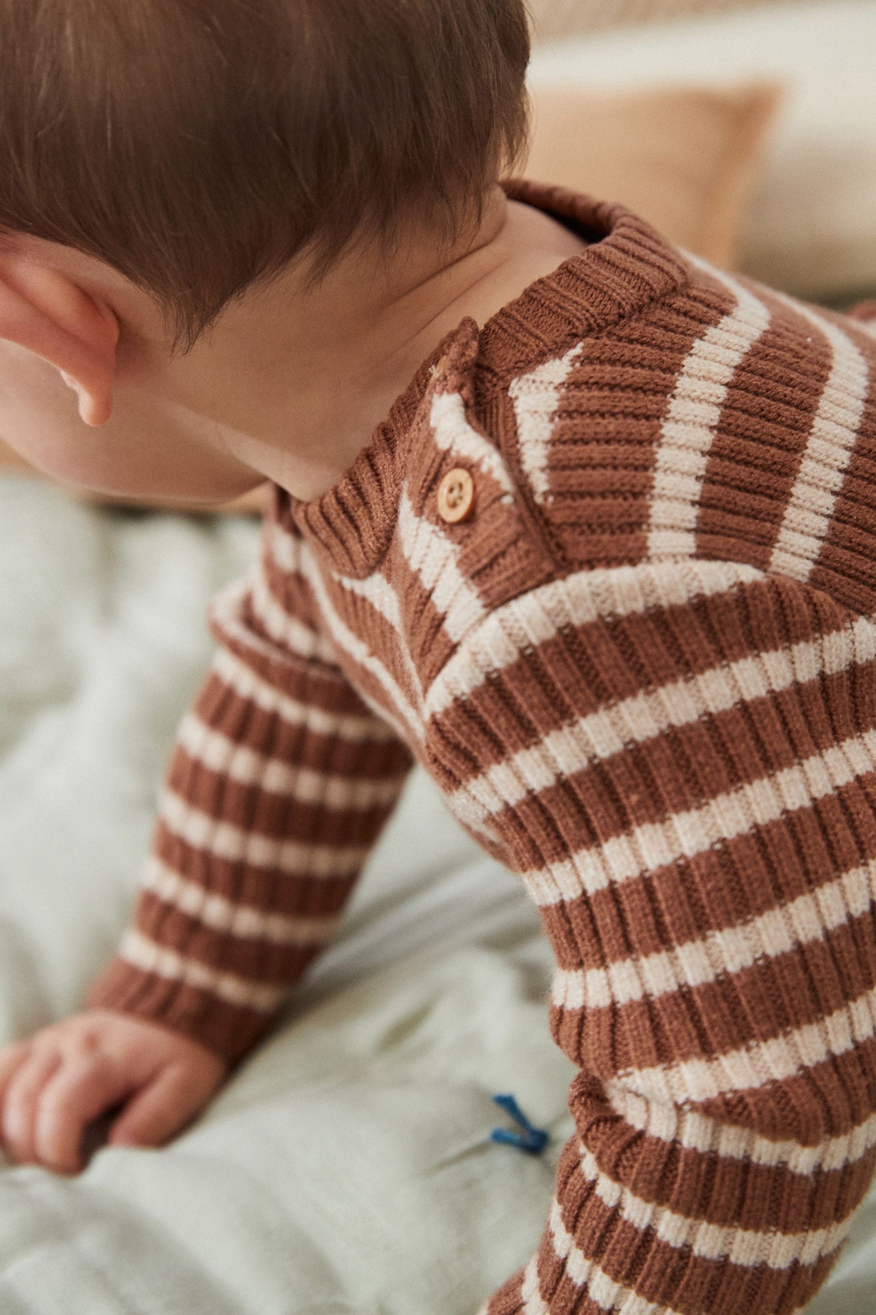 Brown Stripe Knitted Rib Top and Leggings Baby Set (0mths-2yrs)