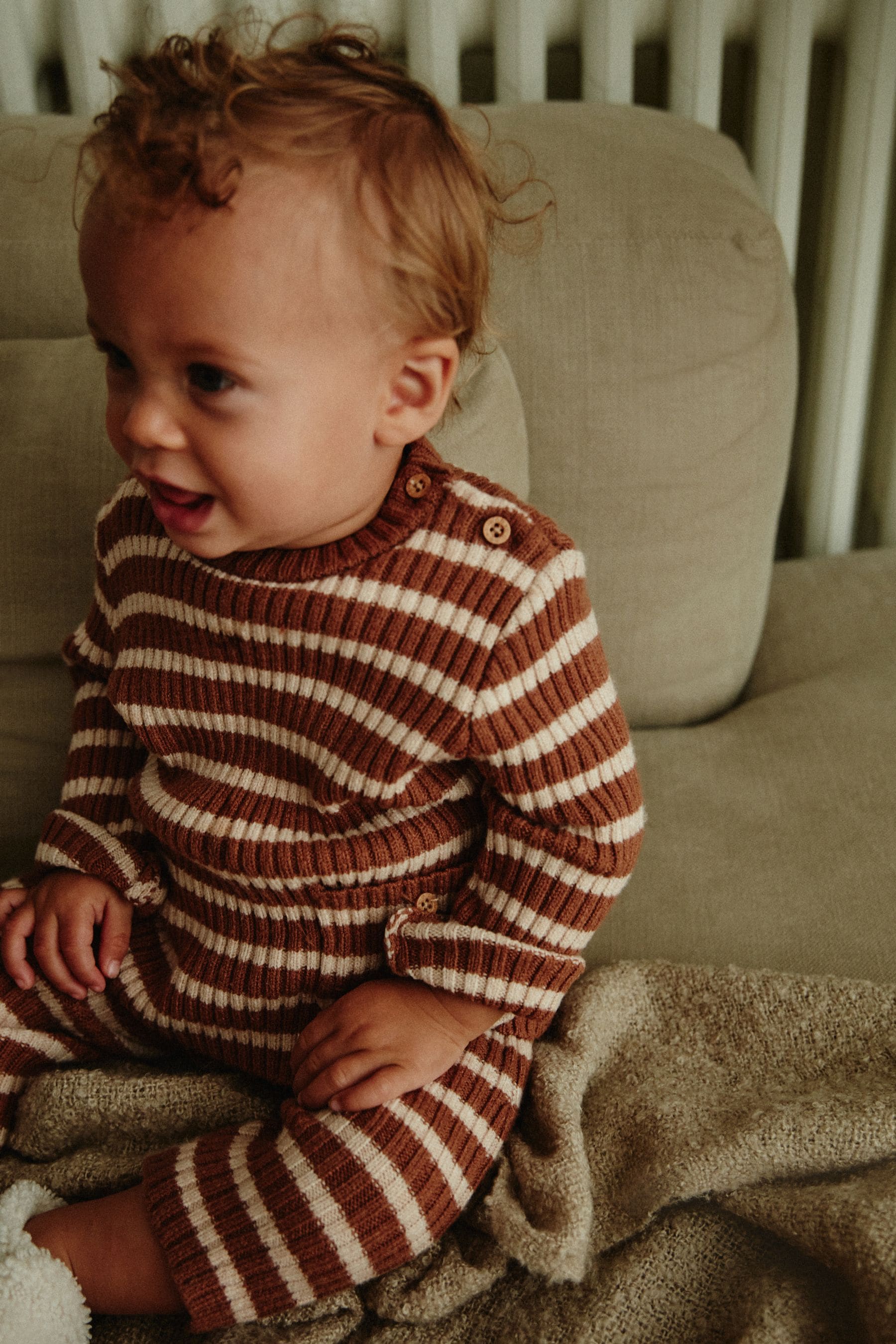 Brown Stripe Baby Knitted Rib Top and Leggings Set (0mths-2yrs)