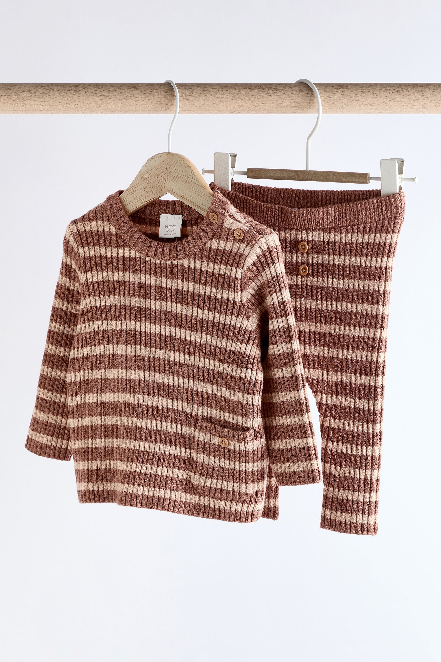 Brown Stripe Knitted Rib Top and Leggings Baby Set (0mths-2yrs)