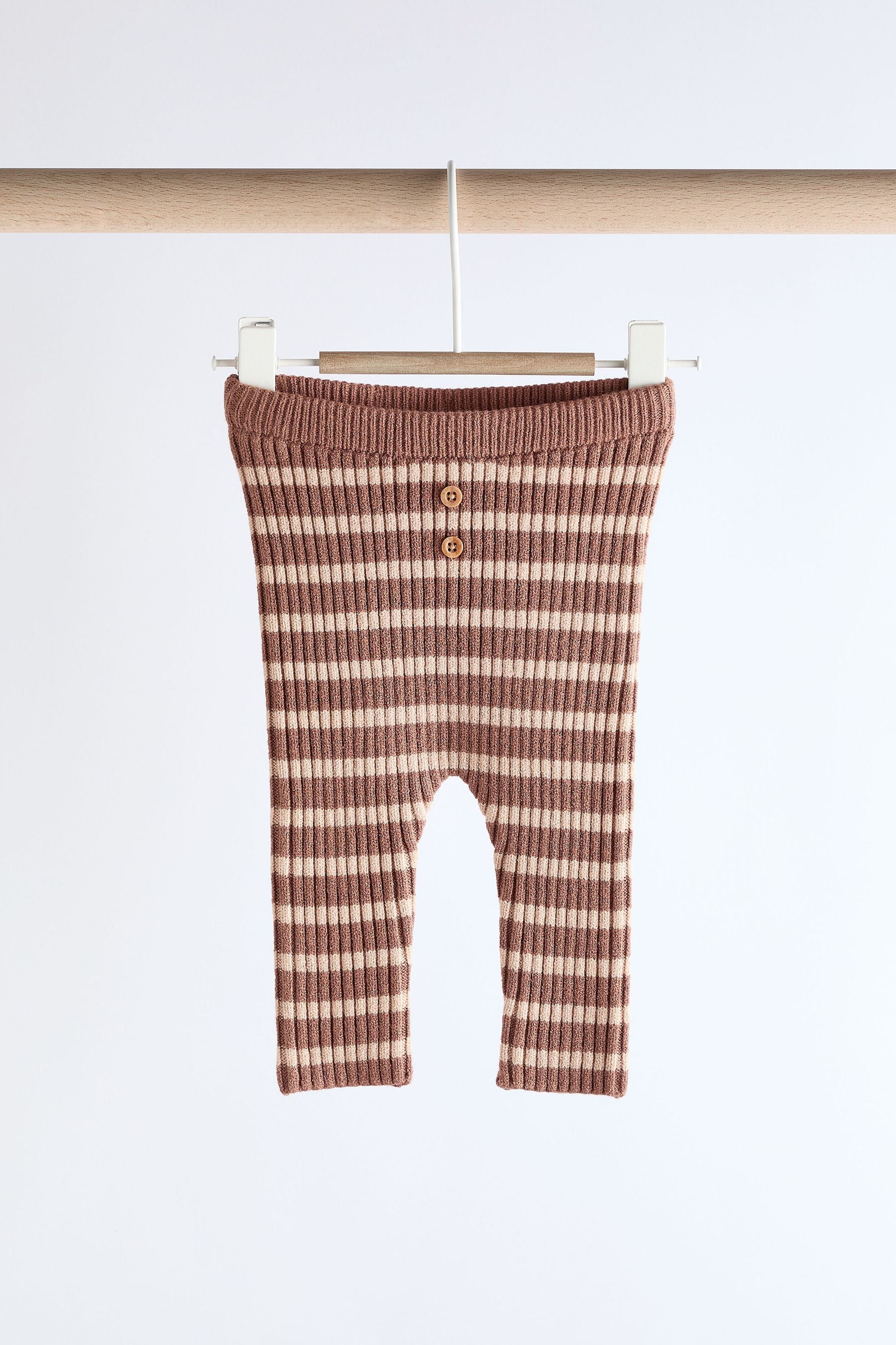 Brown Stripe Knitted Rib Top and Leggings Baby Set (0mths-2yrs)