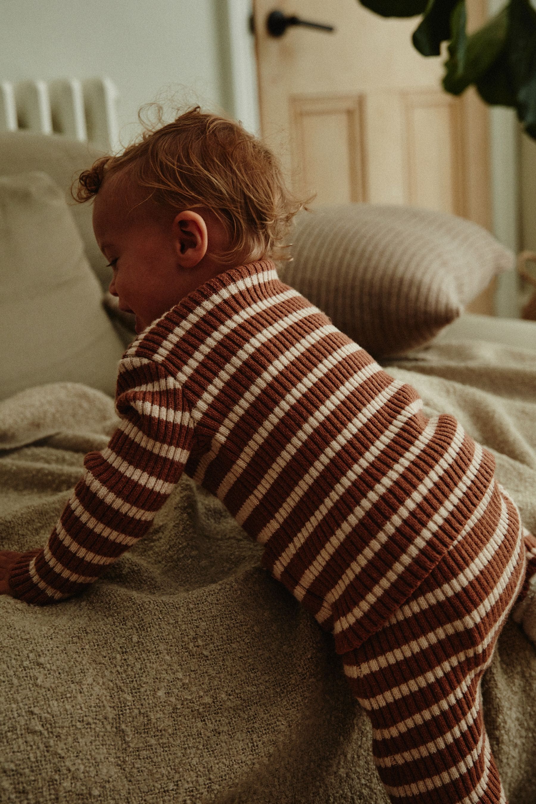 Brown Stripe Baby Knitted Rib Top and Leggings Set (0mths-2yrs)