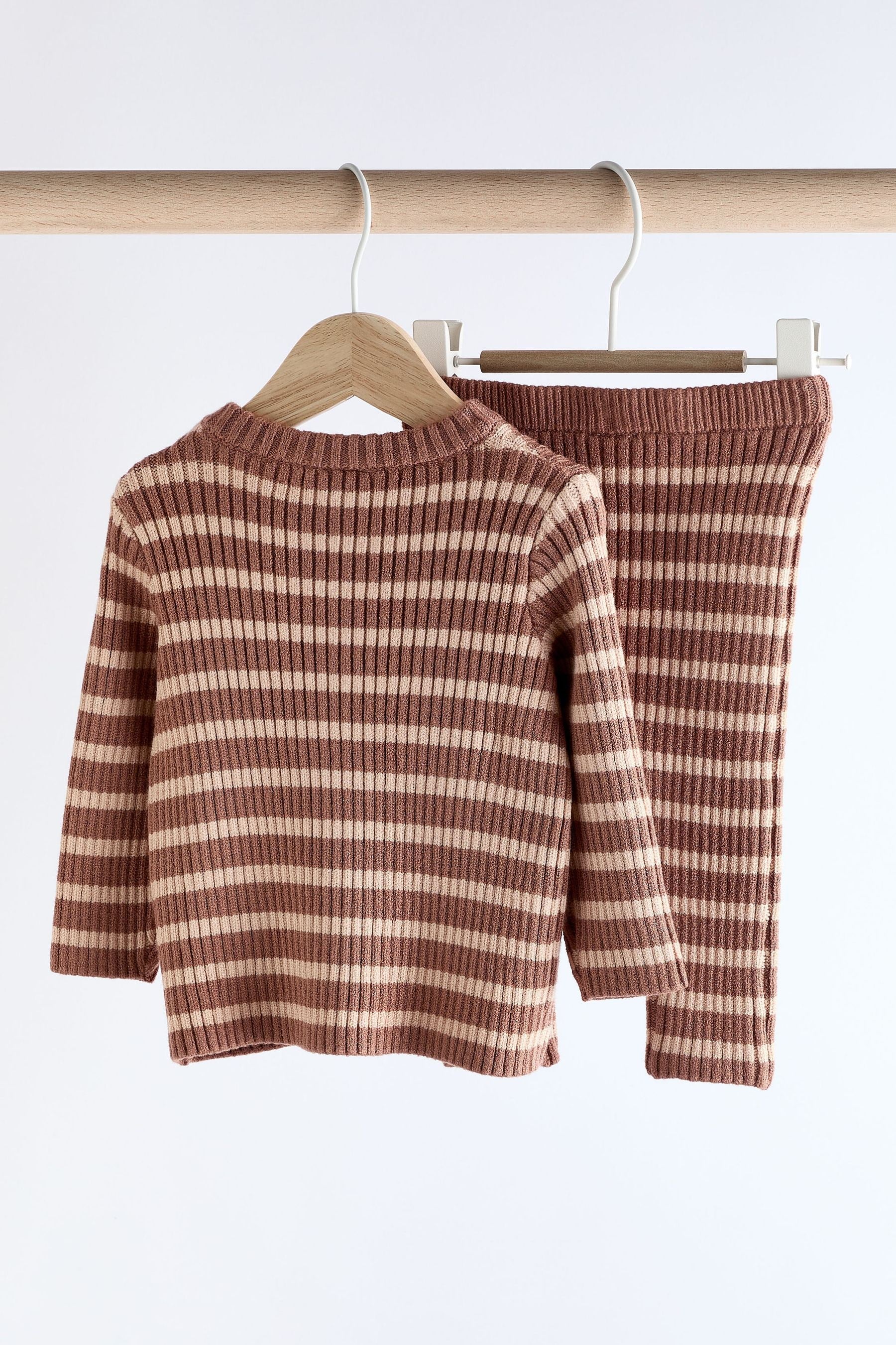 Brown Stripe Knitted Rib Top and Leggings Baby Set (0mths-2yrs)