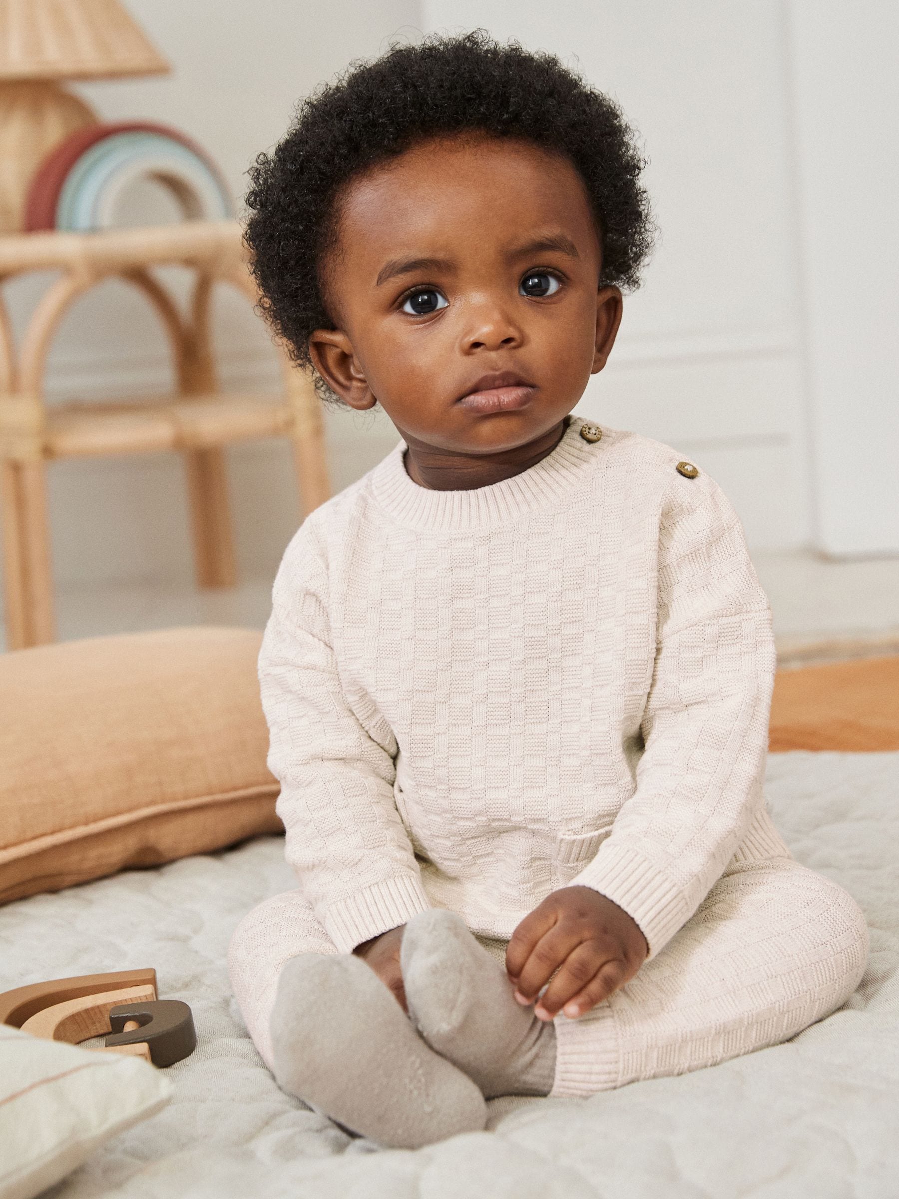 Neutral Baby Textured Knit 100% Cotton Top and Leggings Set (0mths-3yrs)