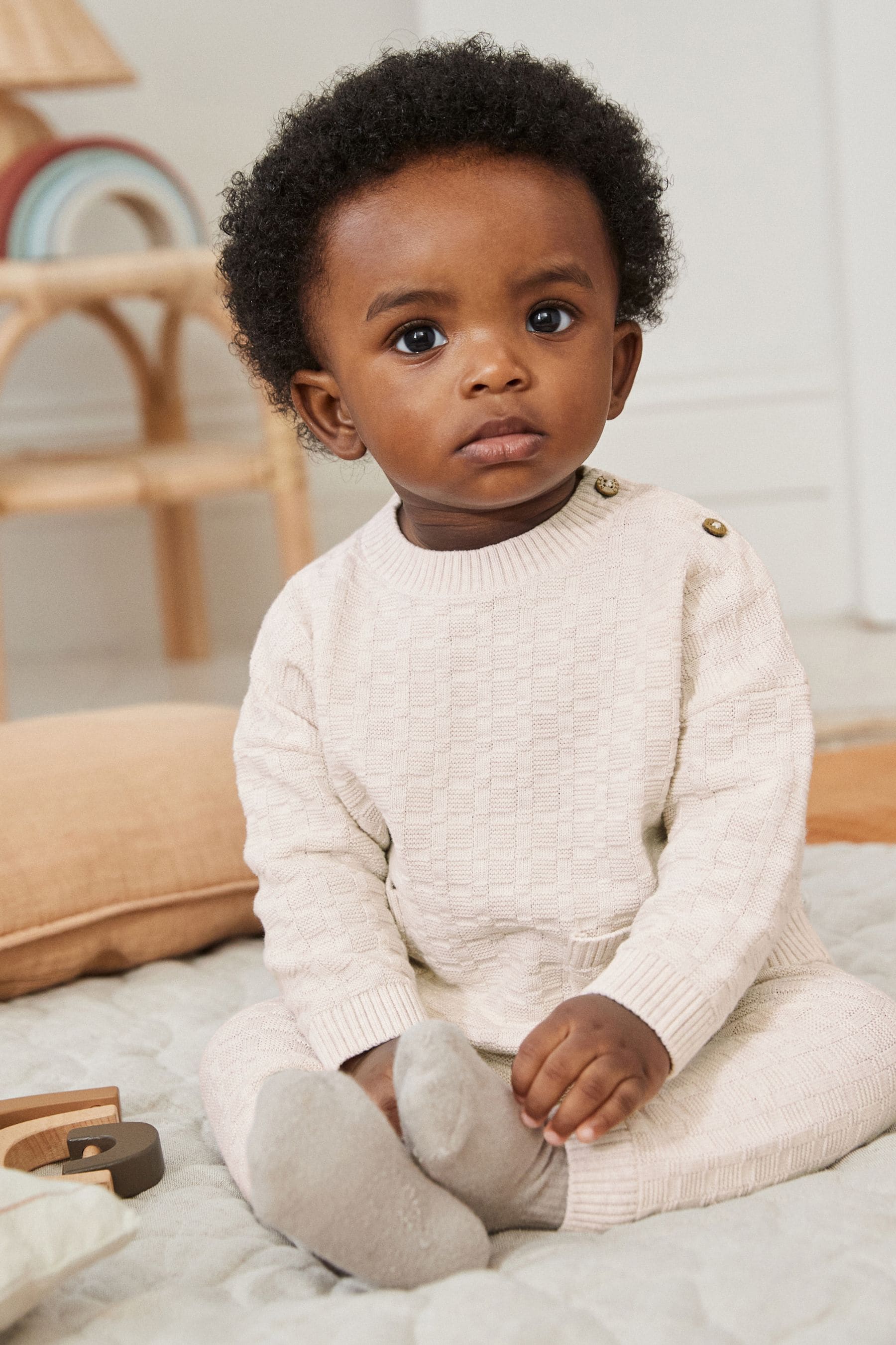 Neutral Baby Textured Knit 100% Cotton Top and Leggings Set (0mths-3yrs)