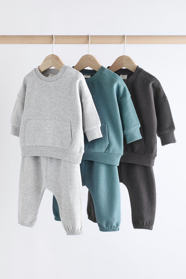 Grey/Blue Baby Sweatshirt and Joggers Set 6 Pack