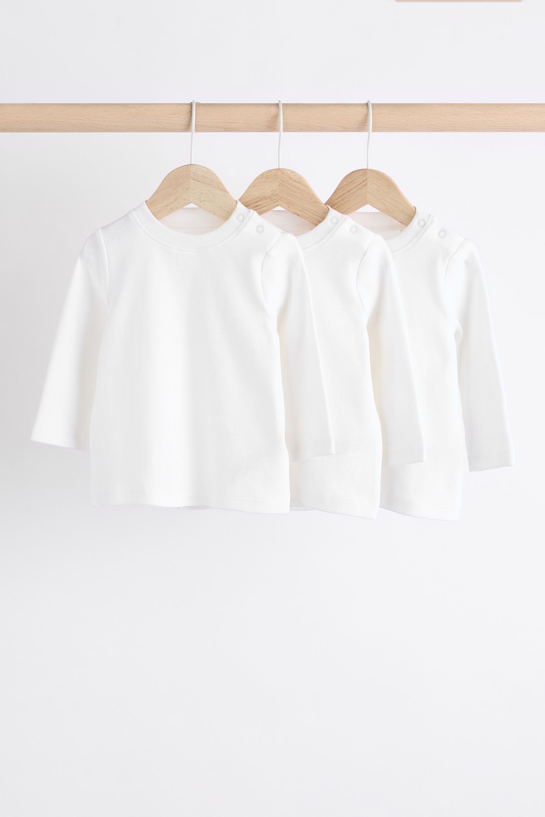 White 3 Pack Long Sleeve Baby T-Shirts