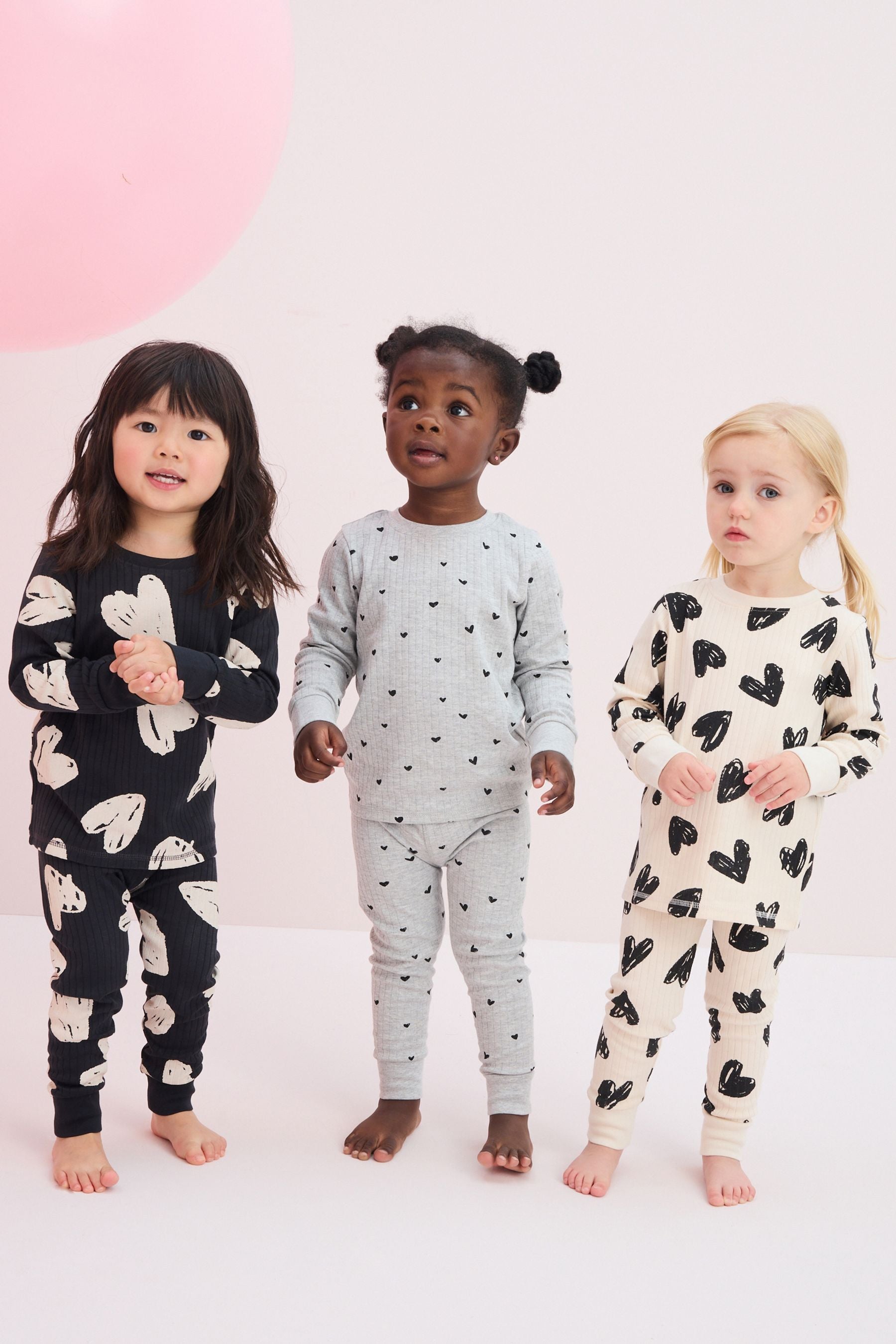 Charocal/Grey/Cream Heart Floral Pyjamas 3 Pack (9mths-12yrs)