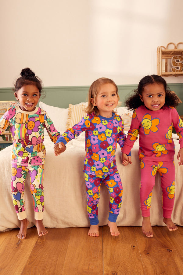 Pink/Blue Character 3 Pack 100% Cotton Printed Snuggle Pyjamas (9mths-12yrs)