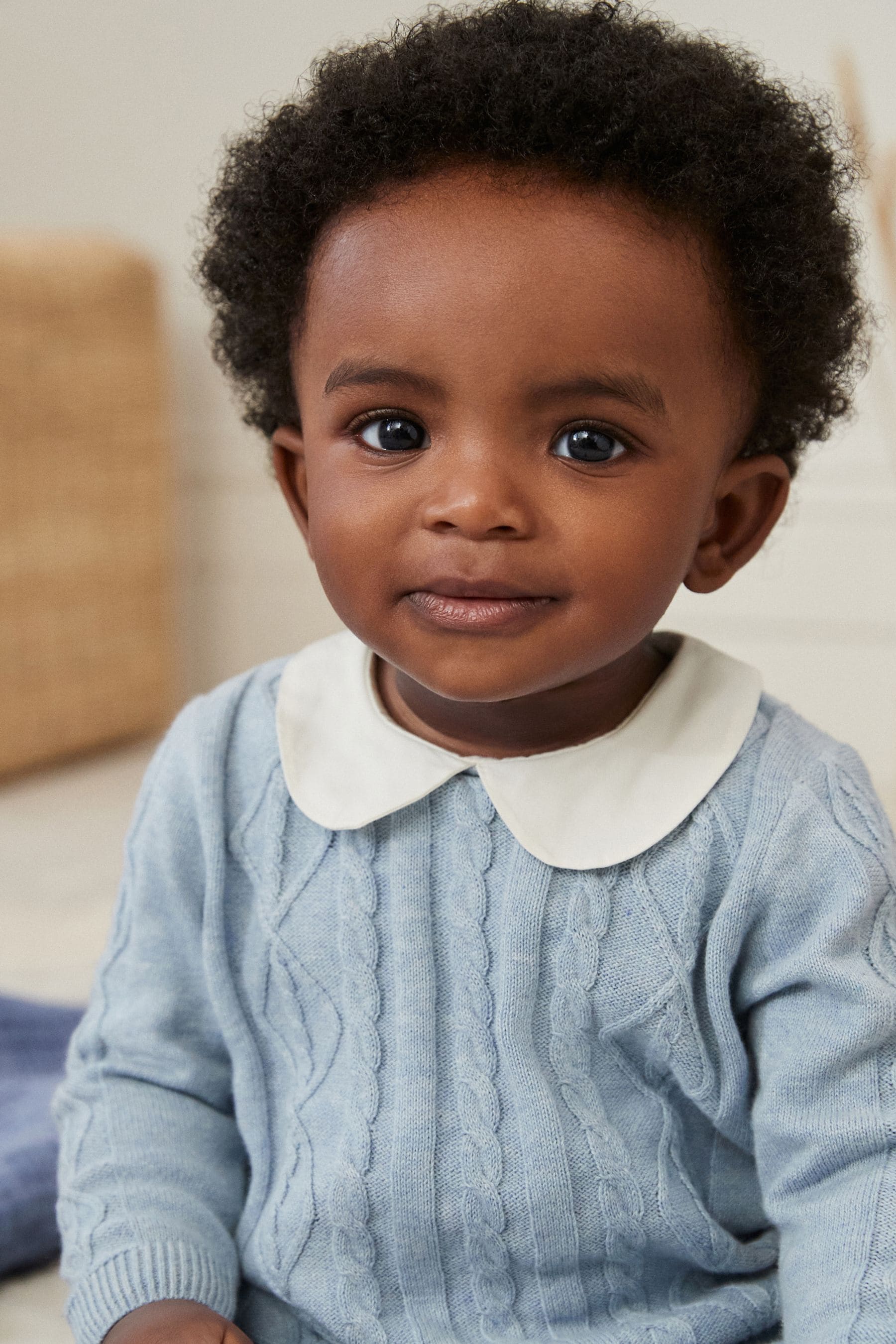 Blue Baby Collar Knitted 100% Cotton Jumper And Leggings Set (0mths-2yrs)