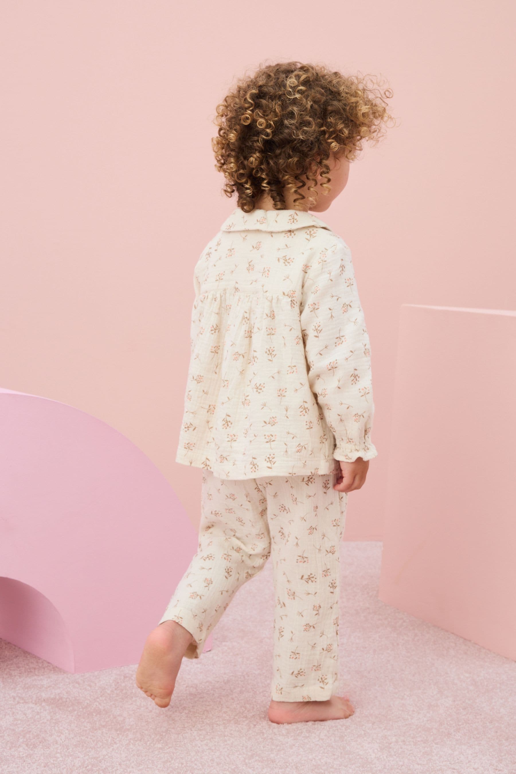 Cream Ditsy 100% Cotton Button Through Pyjamas (9mths-10yrs)