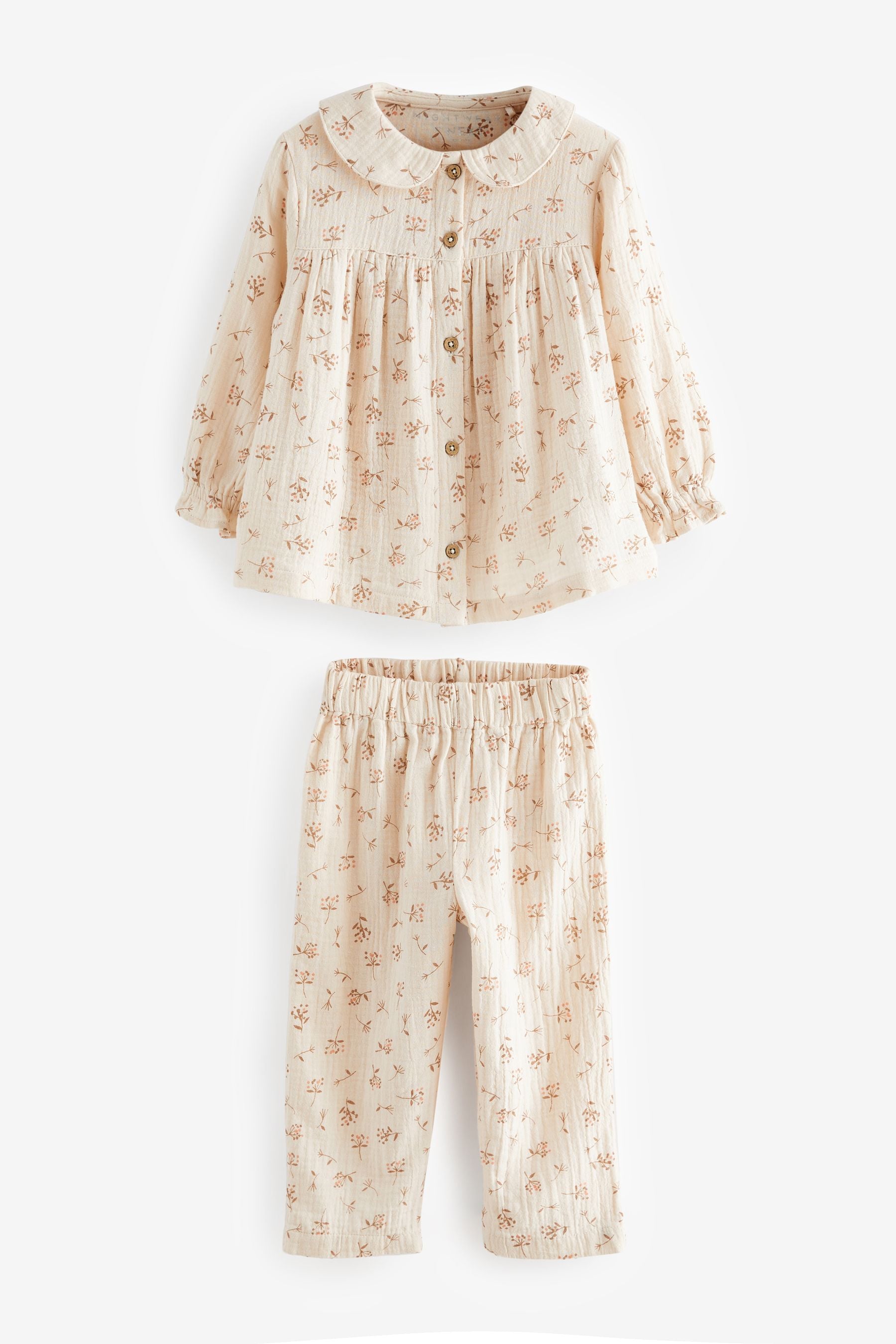 Cream Ditsy 100% Cotton Button Through Pyjamas (9mths-10yrs)