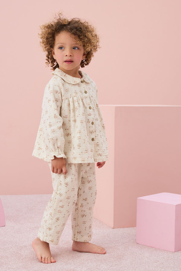 Cream Ditsy 100% Cotton Button Through Pyjamas (9mths-10yrs)