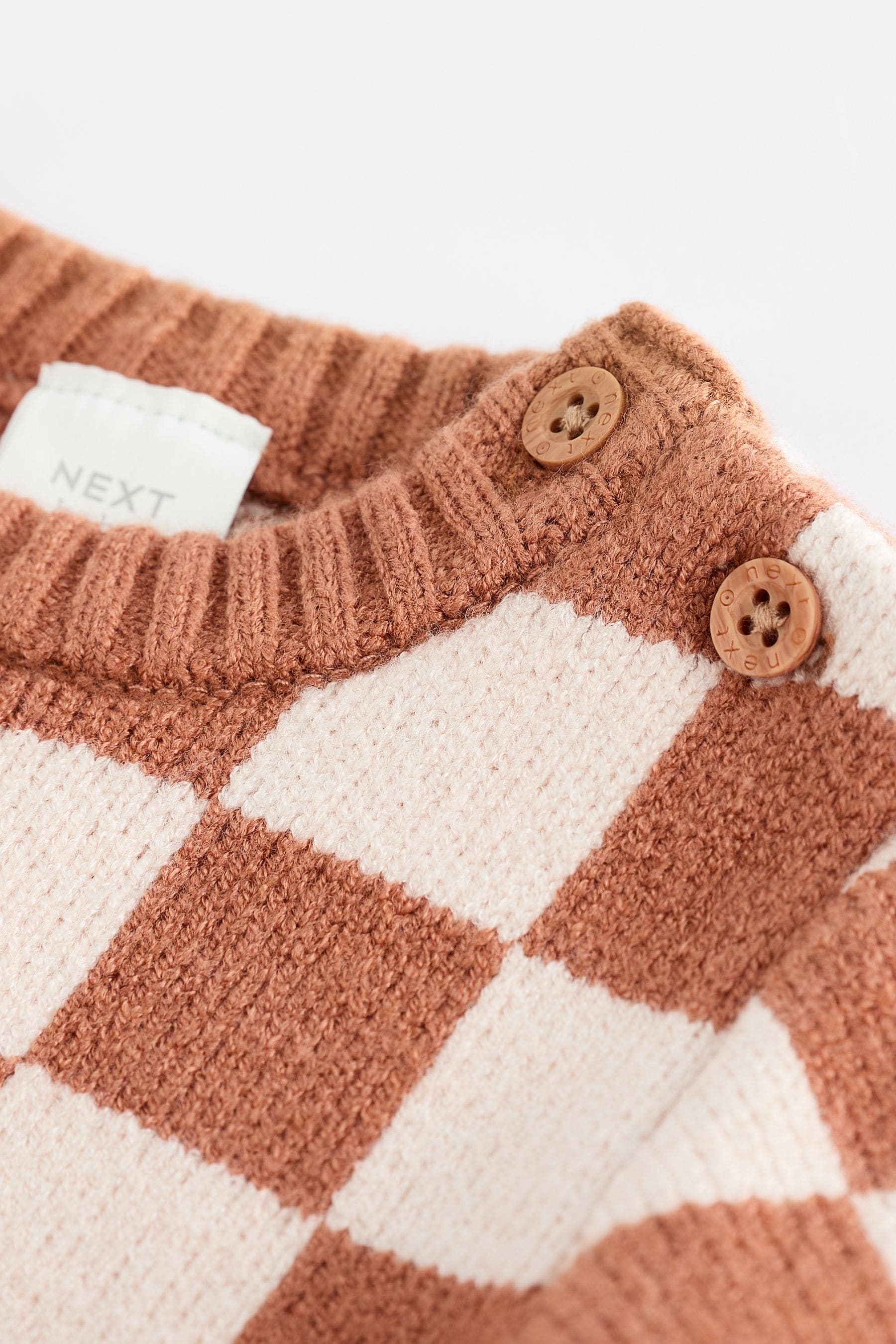 Brown Checkerboard Knitted Baby Romper (0mths-2yrs)