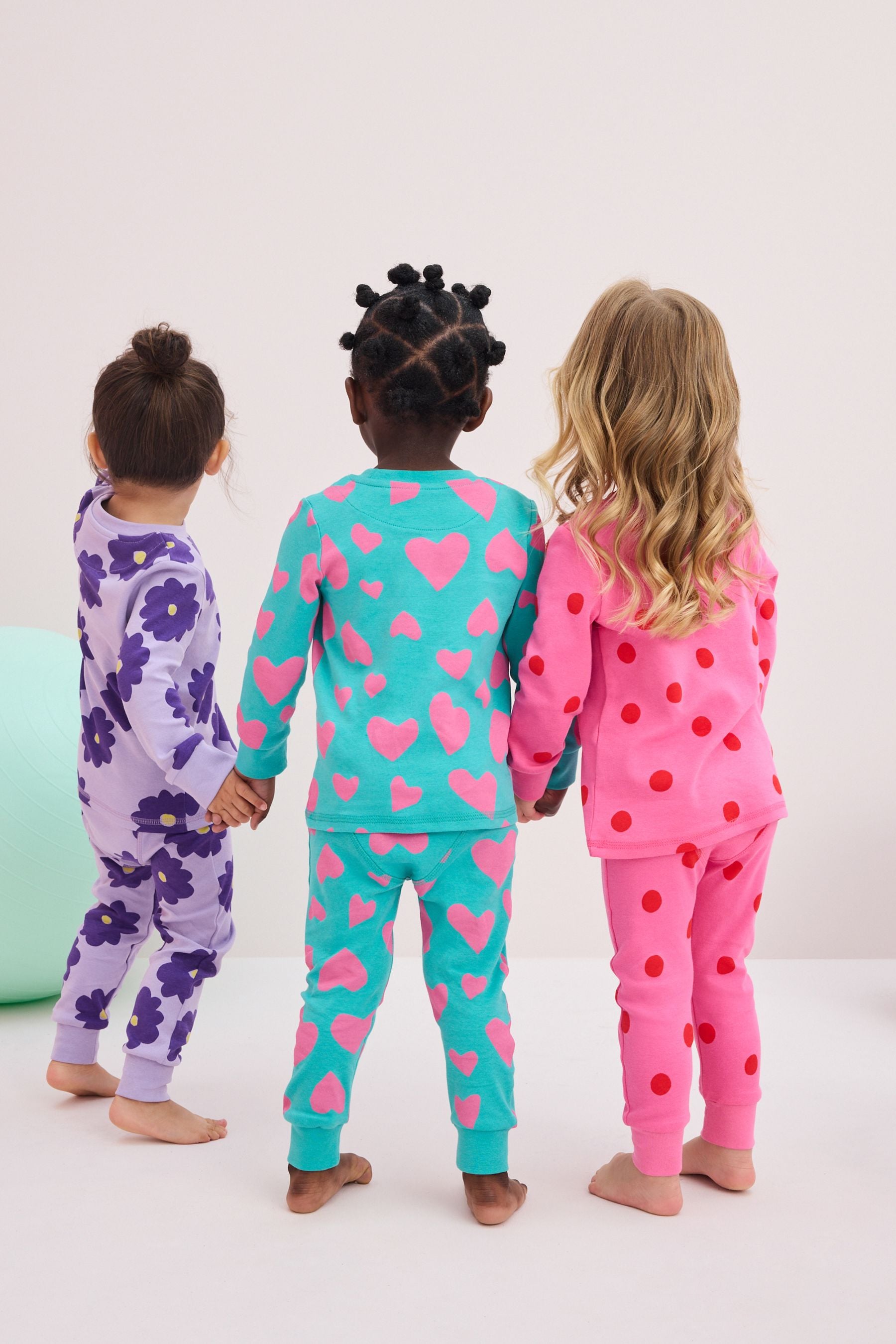 Purple/Pink/Green 3 Pack 100% Cotton Snuggle Pyjamas (9mths-12yrs)