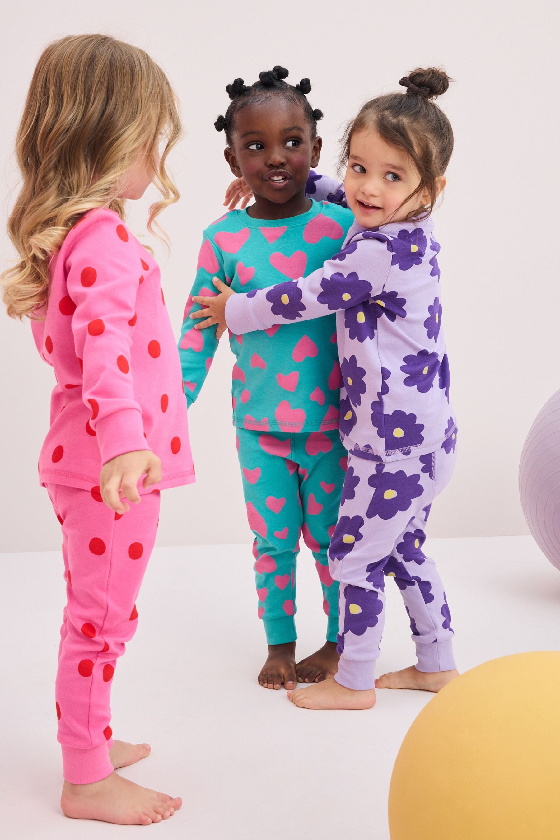 Purple/Pink/Green 3 Pack 100% Cotton Snuggle Pyjamas (9mths-12yrs)