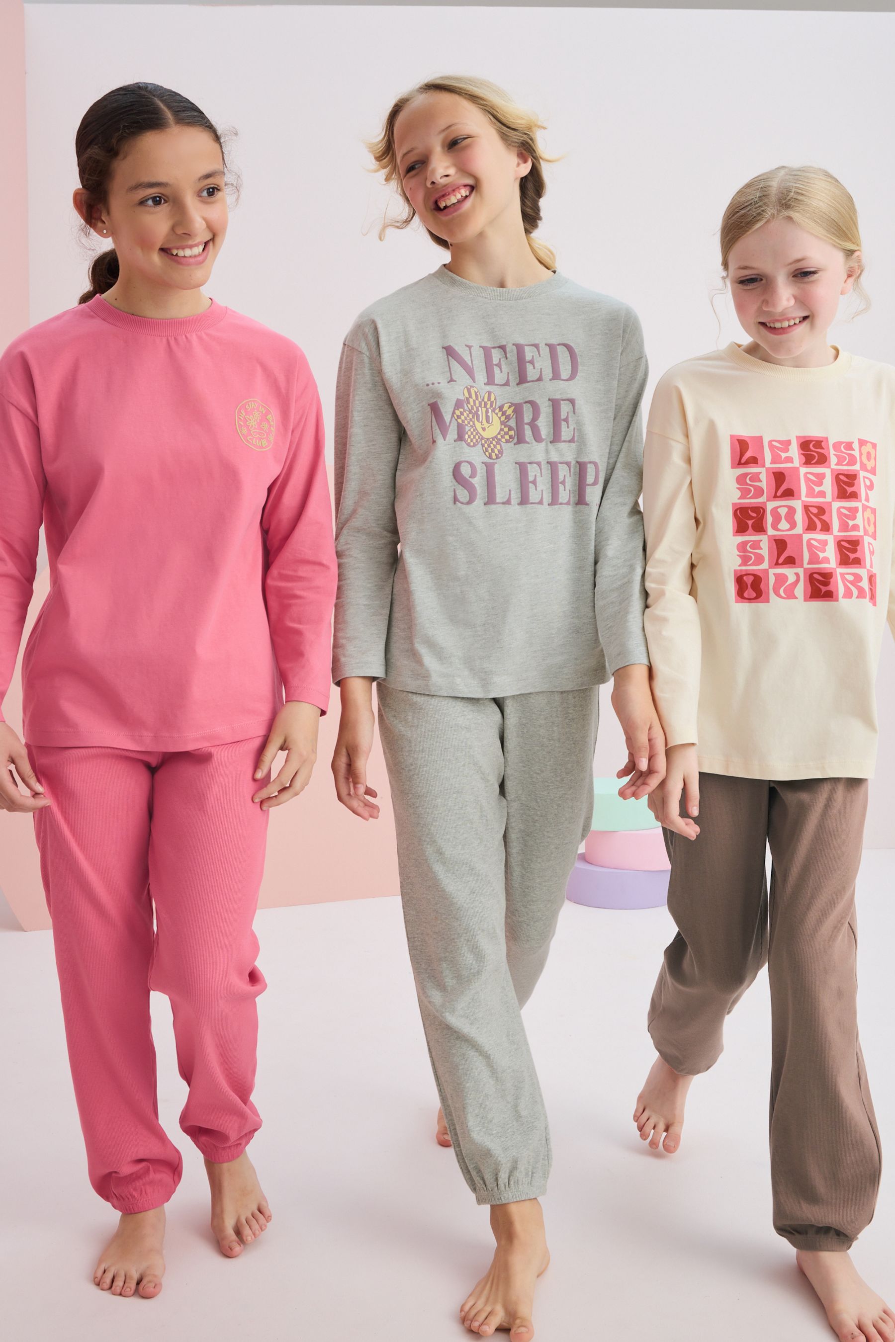 Ecru Cream/Pink Pyjamas 3 Pack (3-16yrs)