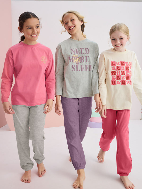 Ecru Cream/Pink 3 pack jogger pyjamas (3-16yrs)