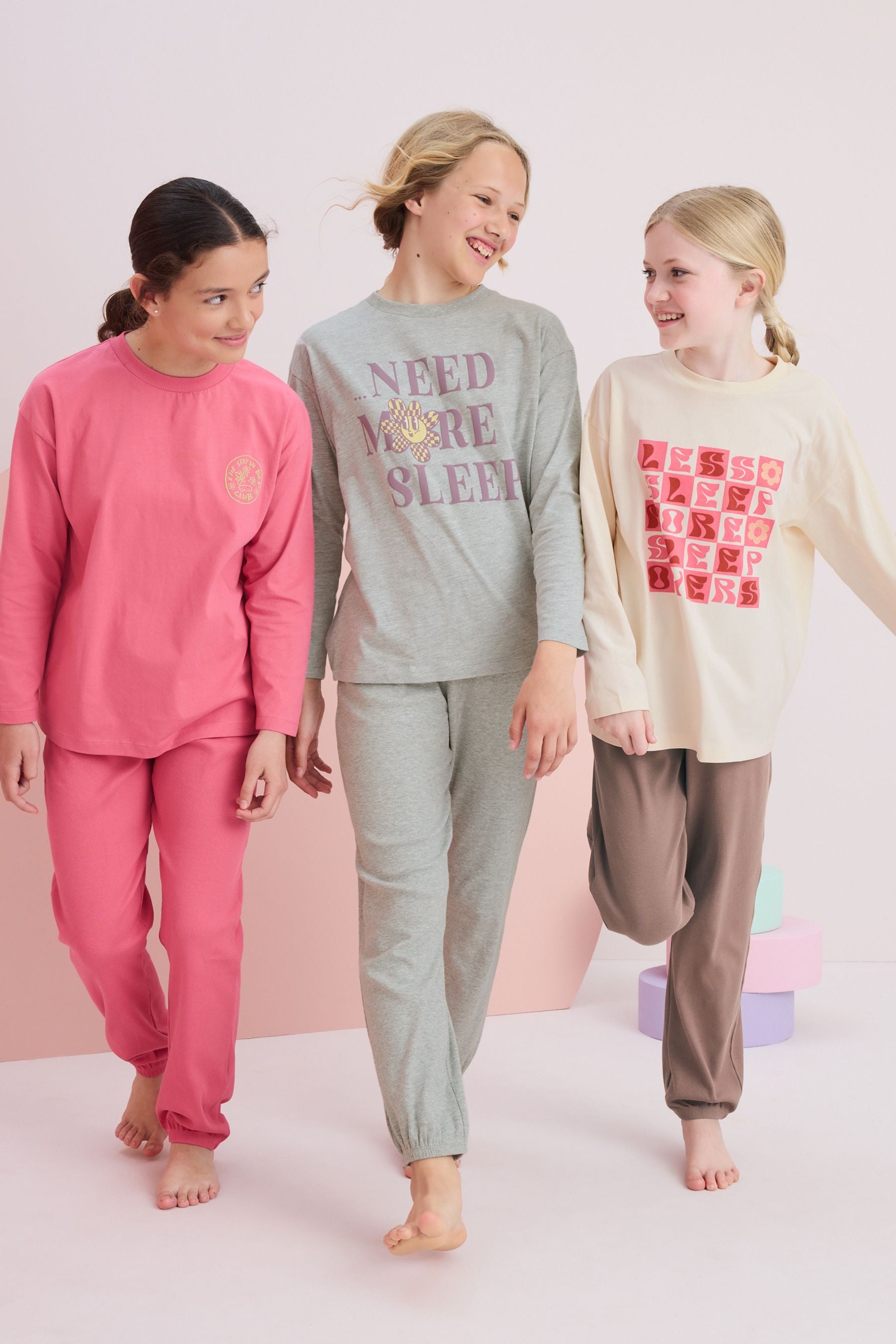 Ecru Cream/Pink Pyjamas 3 Pack (3-16yrs)