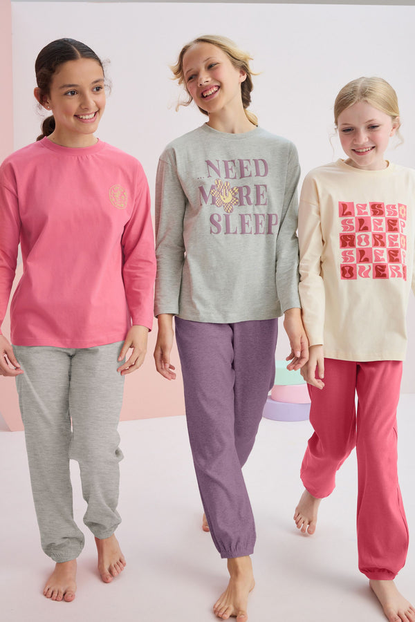 Ecru Cream/Pink 100% Cotton Pyjamas 3 Pack (3-16yrs)