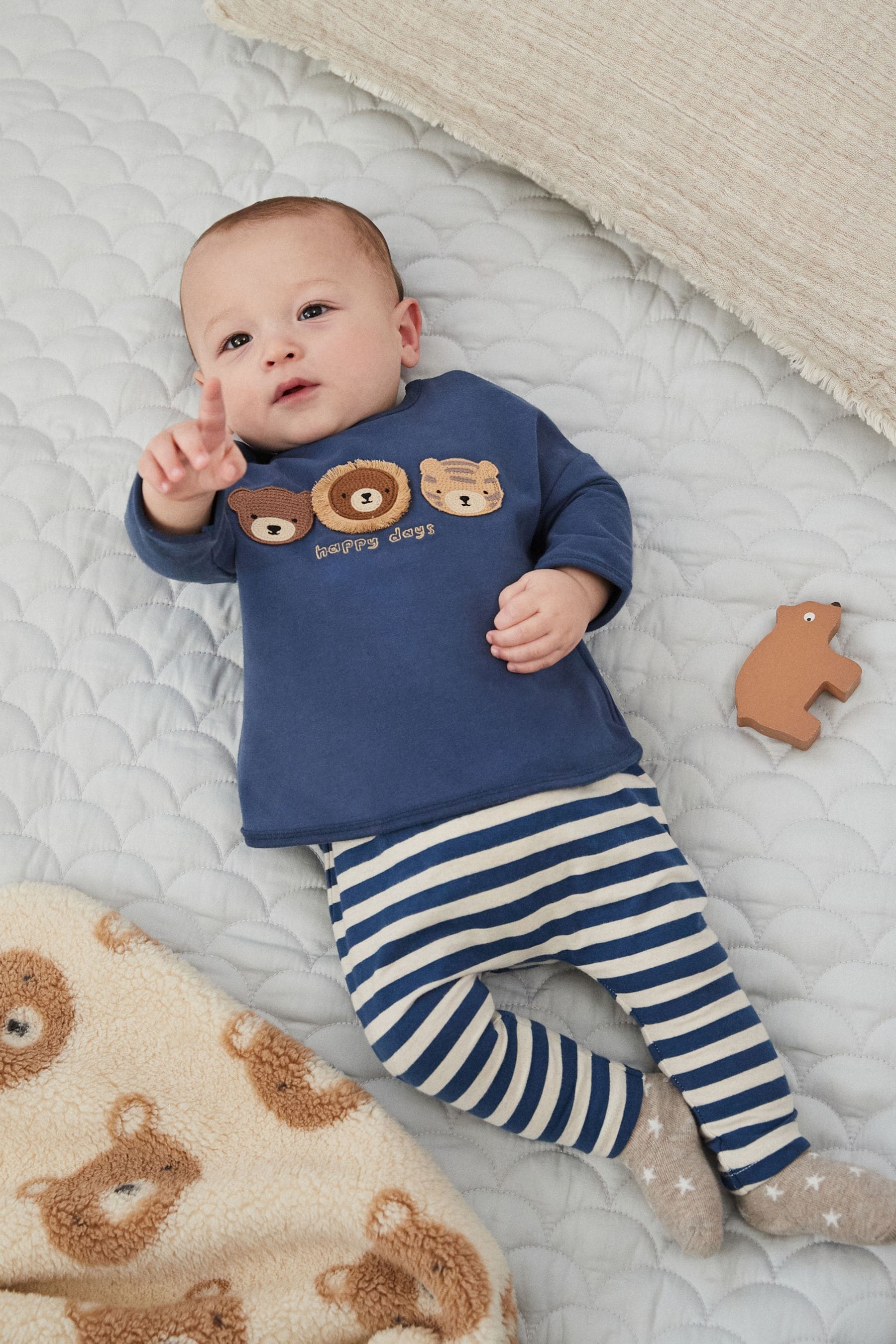 Navy Stripe Top And Leggings Baby Set