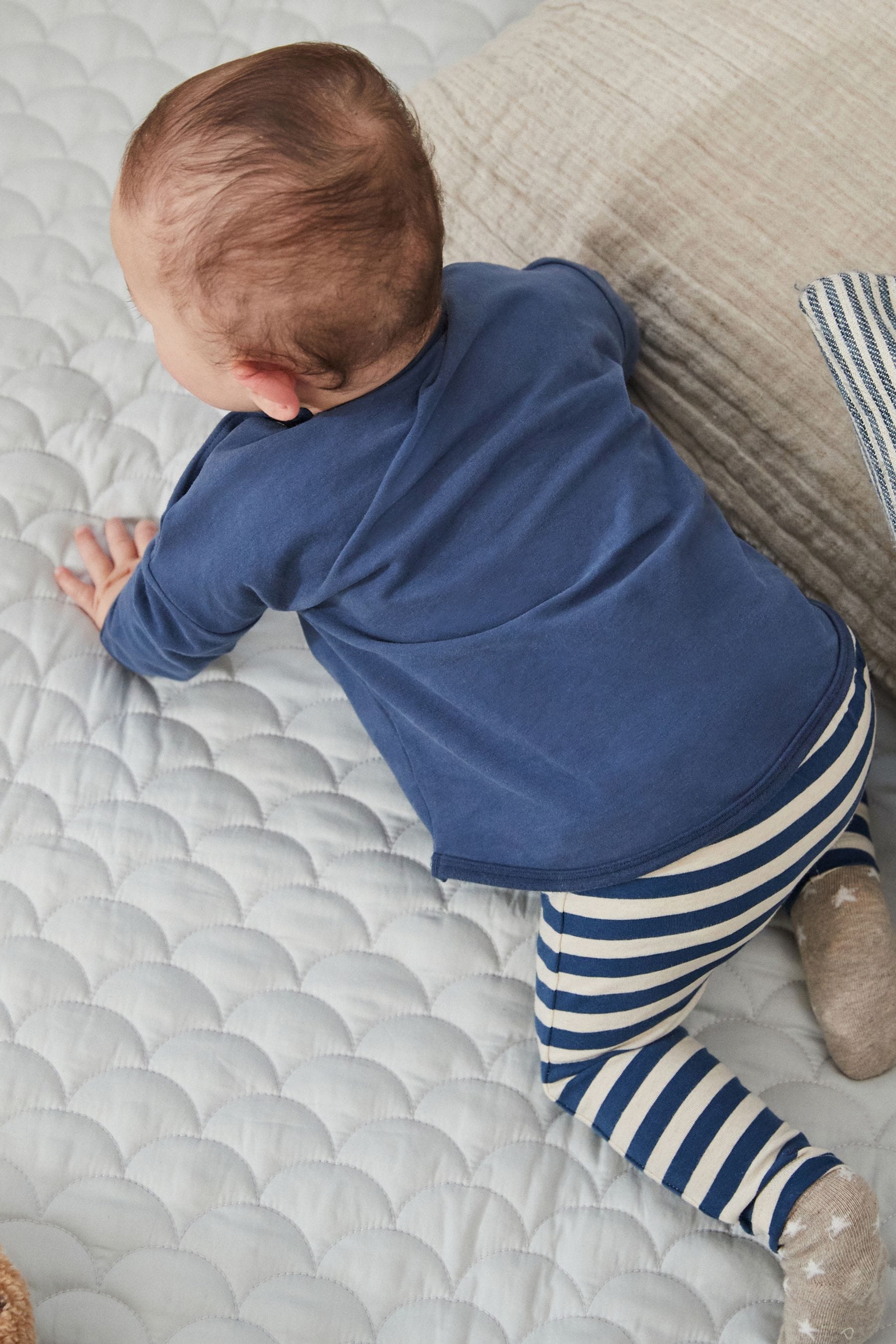 Navy Stripe Top And Leggings Baby Set