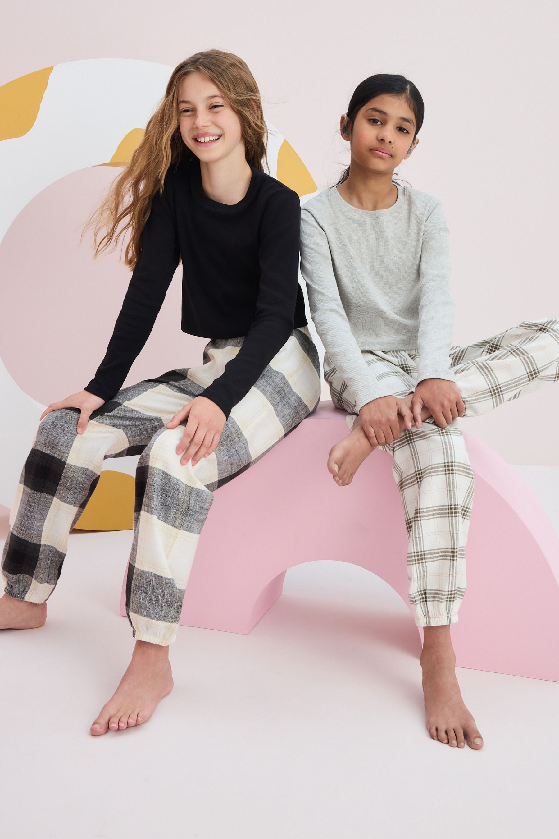 Black/Grey 100% Cotton Woven Check Pyjamas 2 Pack (3-16yrs)