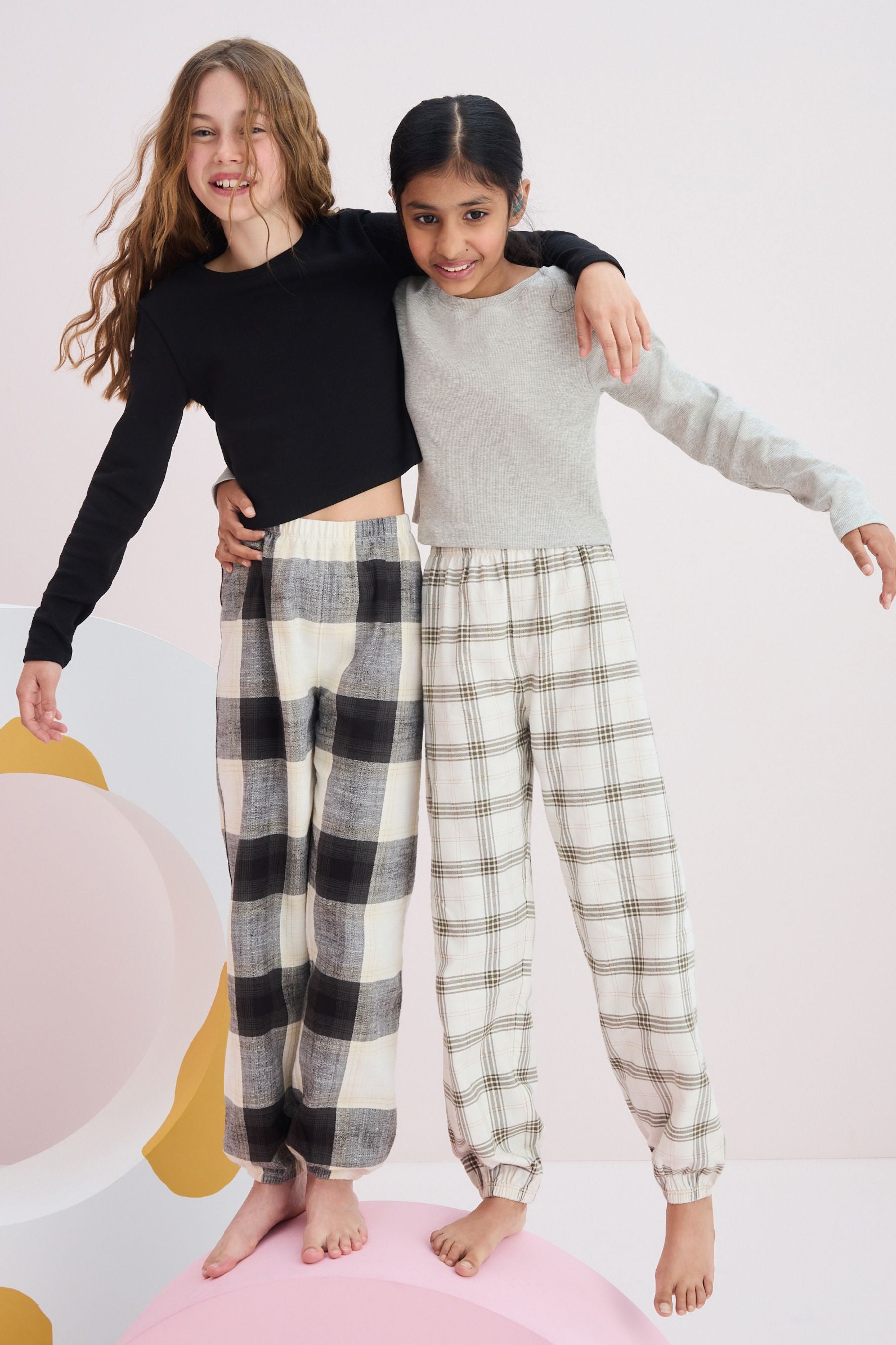 Black/Grey 100% Cotton Woven Check Pyjamas 2 Pack (3-16yrs)