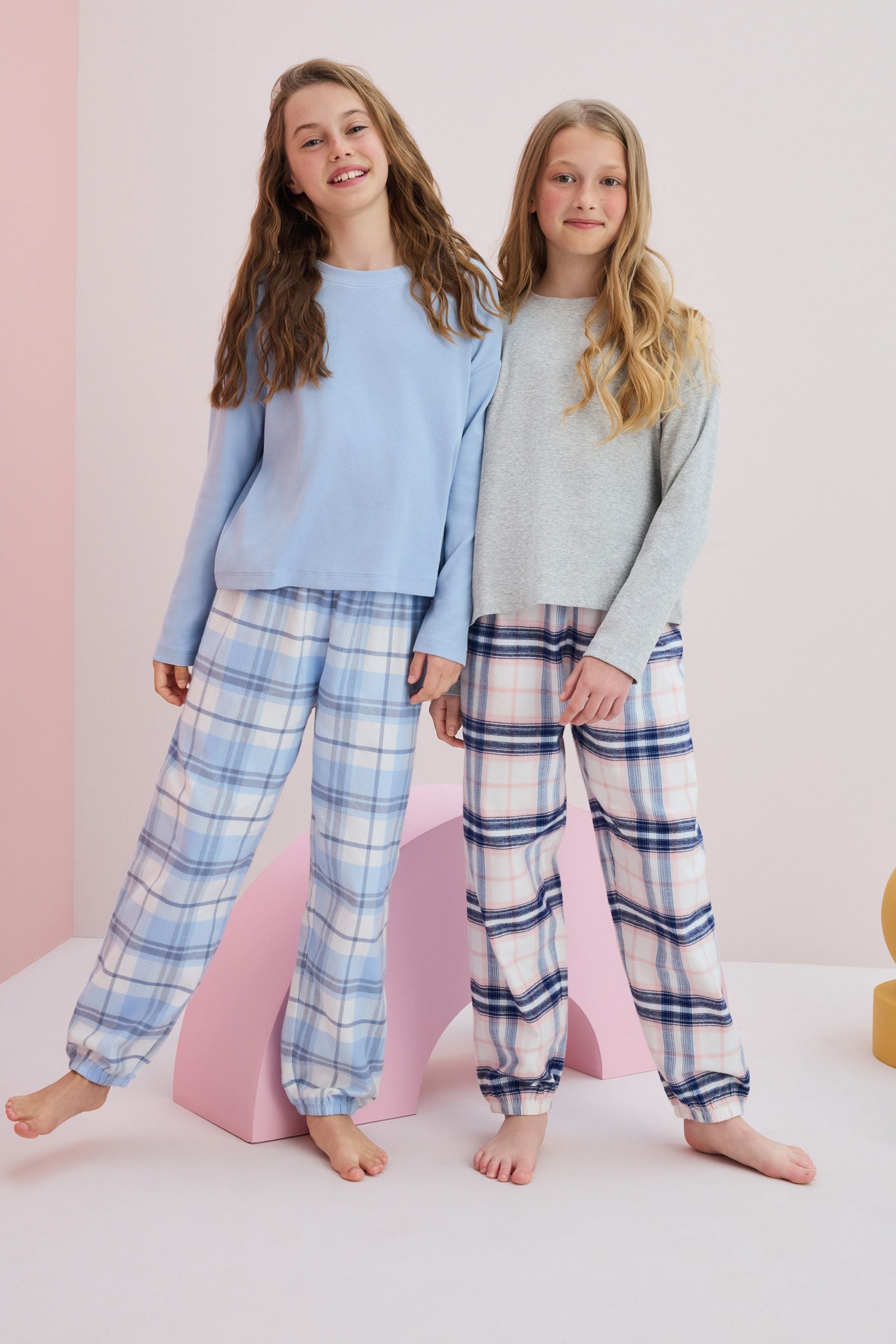 Blue/Grey Woven Check Pyjamas 2 Pack (3-16yrs)