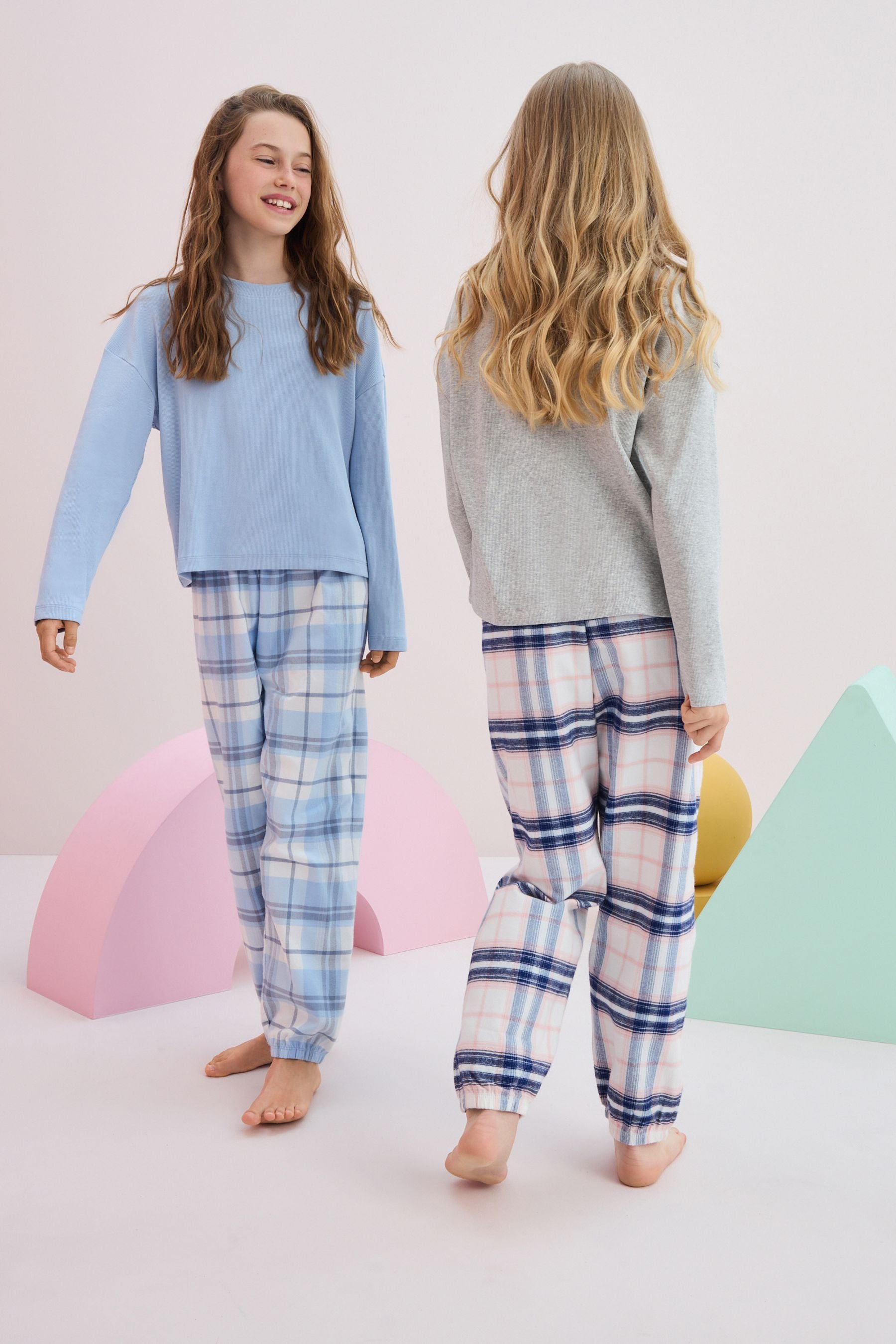 Blue/Grey Woven Check Pyjamas 2 Pack (3-16yrs)