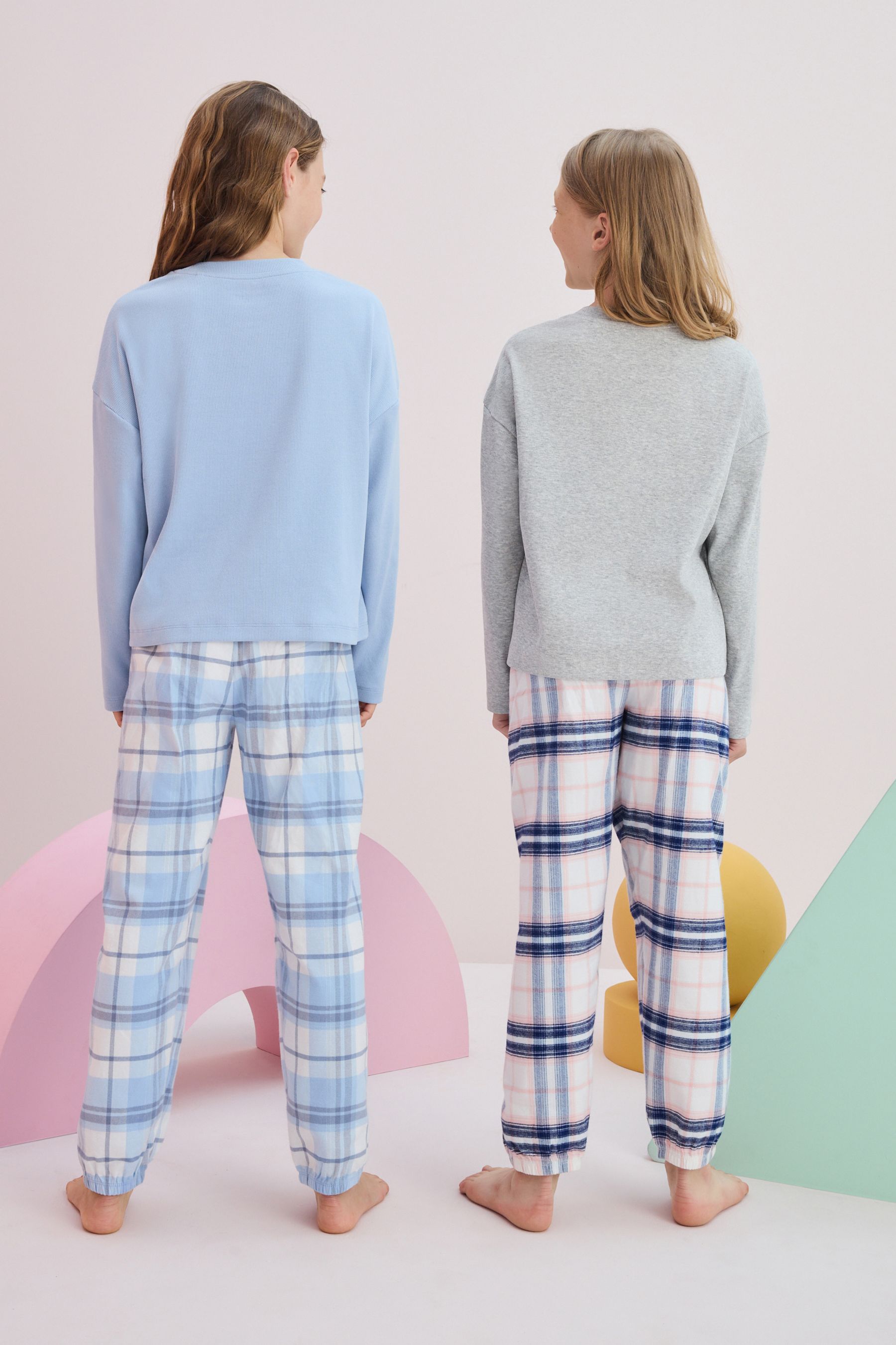 Blue/Grey Woven Check Pyjamas 2 Pack (3-16yrs)