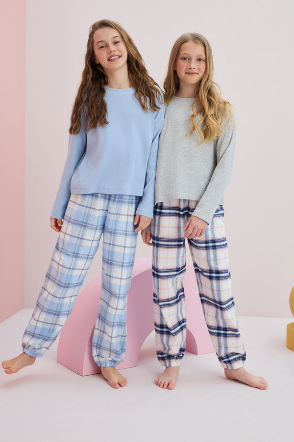 Blue/Grey Woven Check Pyjamas 2 Pack (3-16yrs)