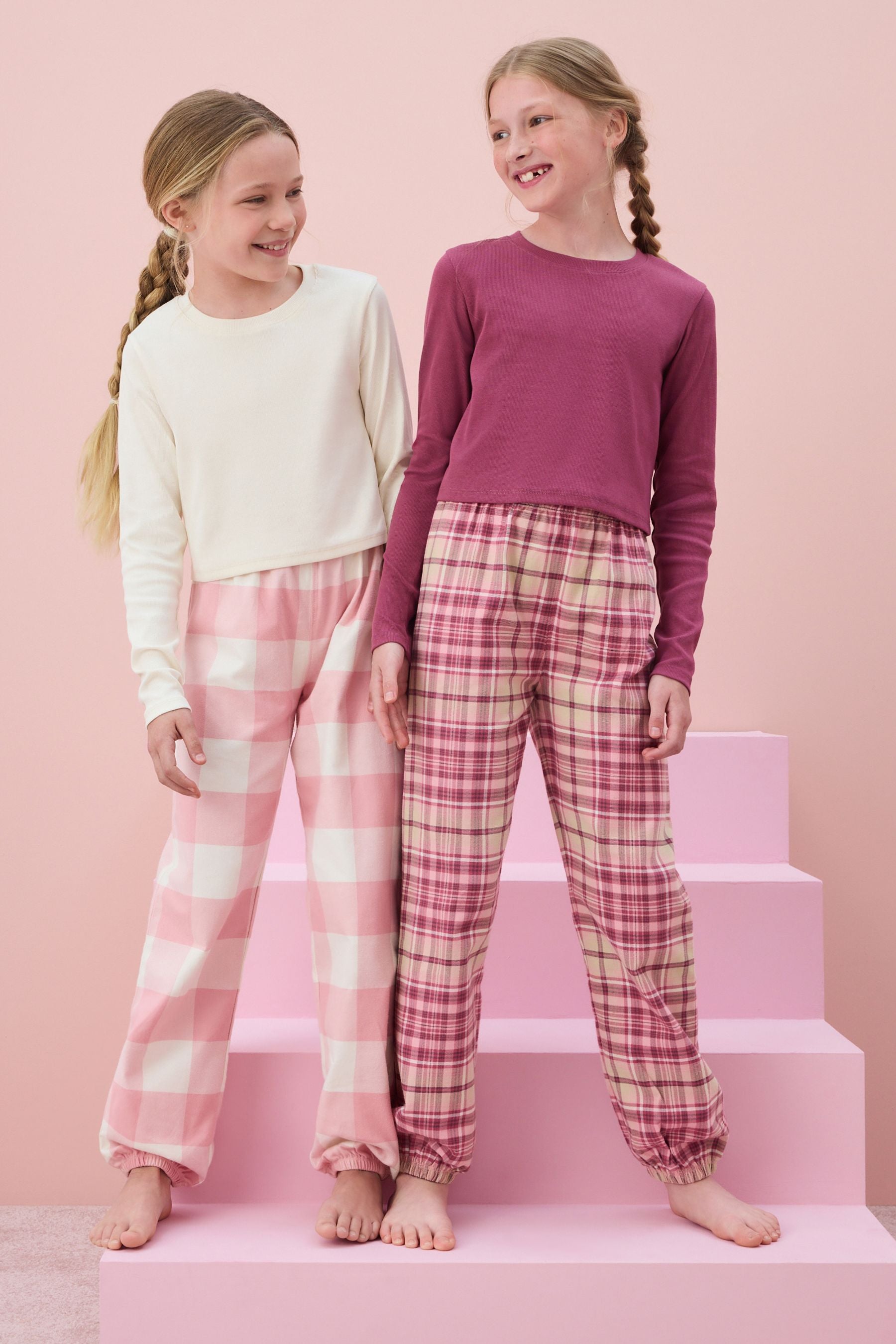 Pink 100% Cotton Woven Check Pyjamas 2 Pack (3-16yrs)