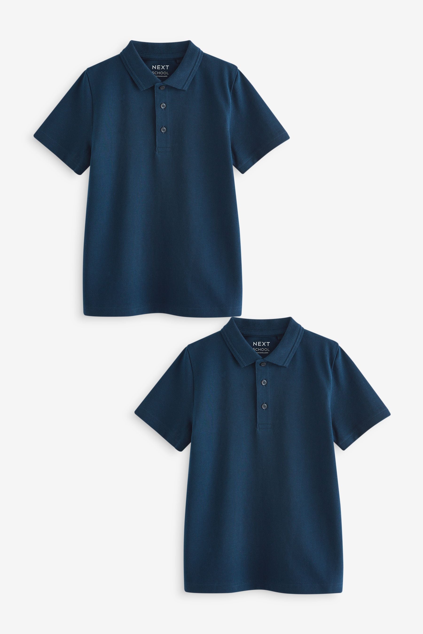 Navy 2 Pack Cotton School Short Sleeve 100% Cotton Polo Shirts (3-16yrs)