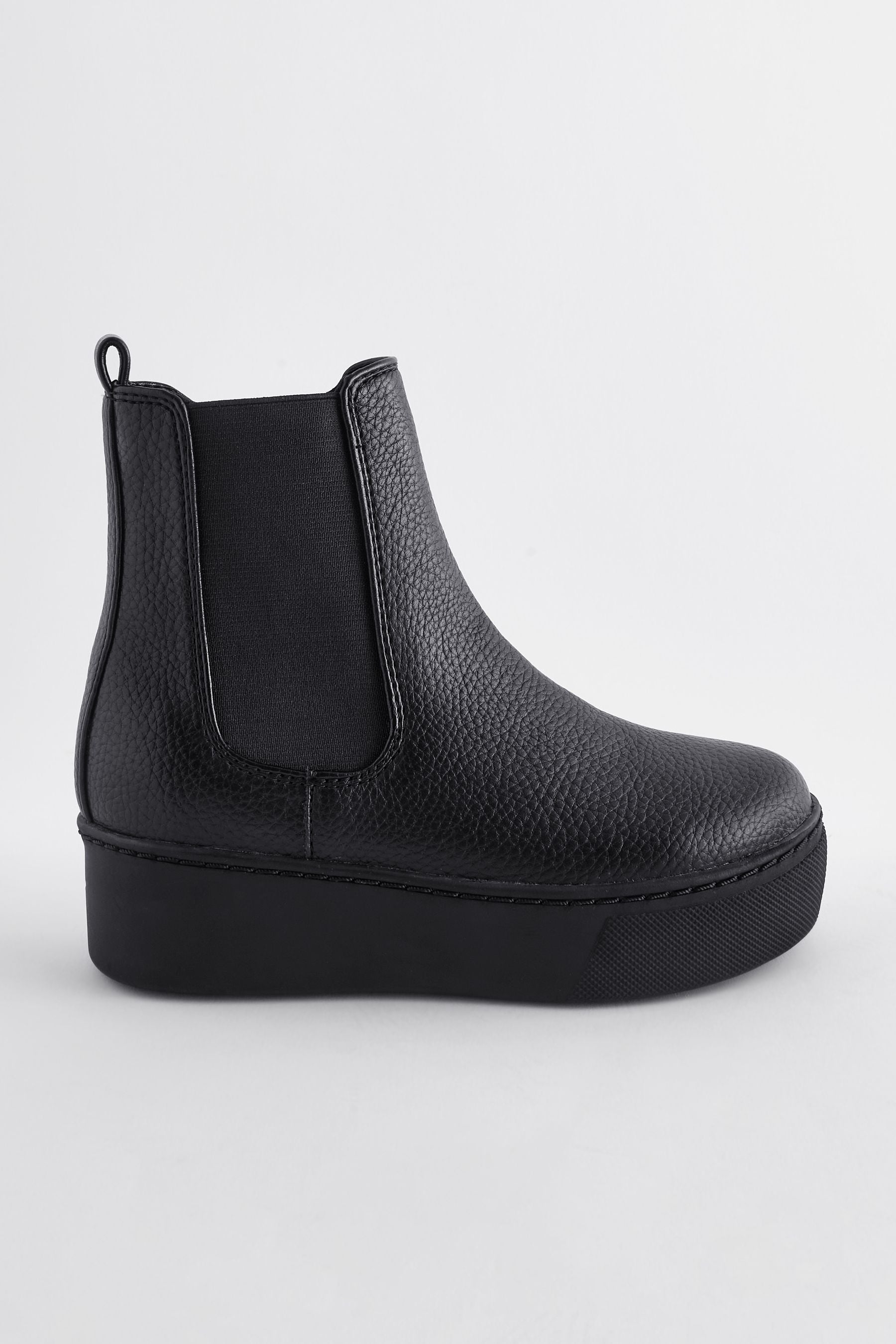 Black Chunky Wedge Chelsea Boots