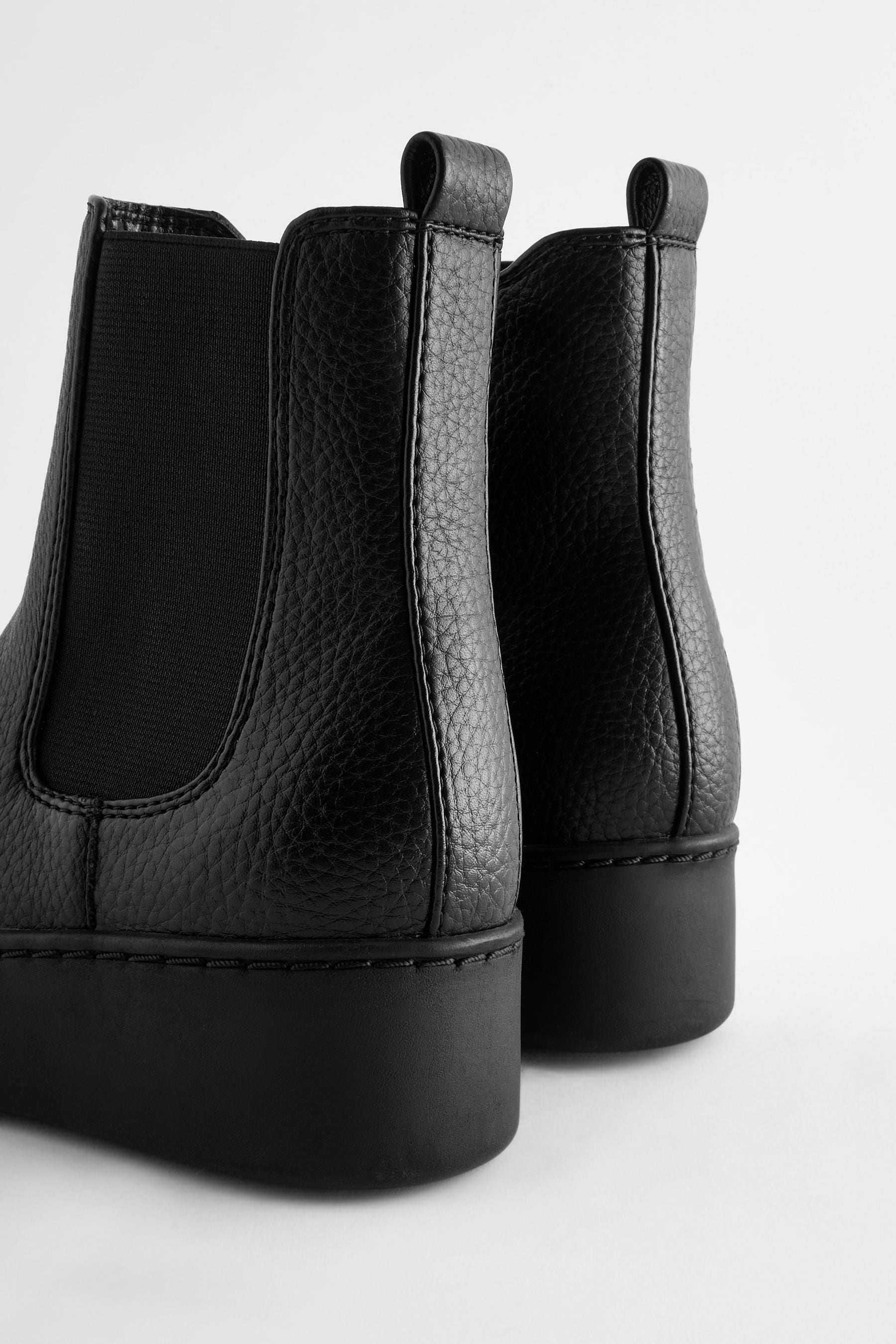 Black Chunky Wedge Chelsea Boots