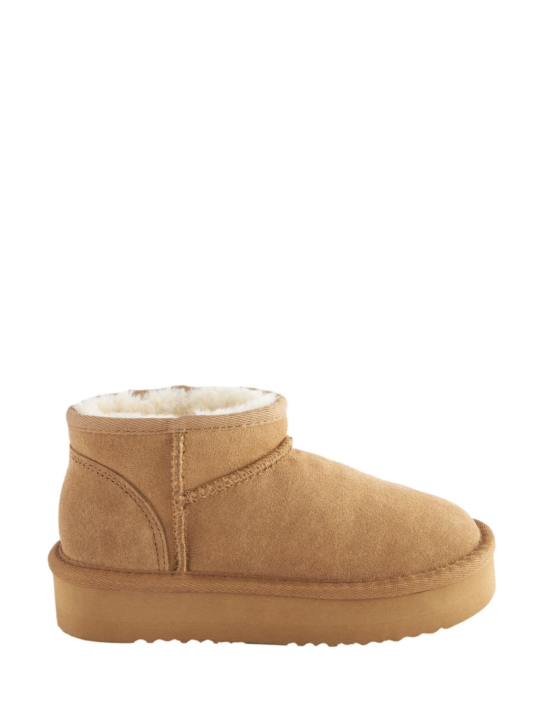 Tan Brown Suede Faux Fur Lined Pull On Ankle Boots